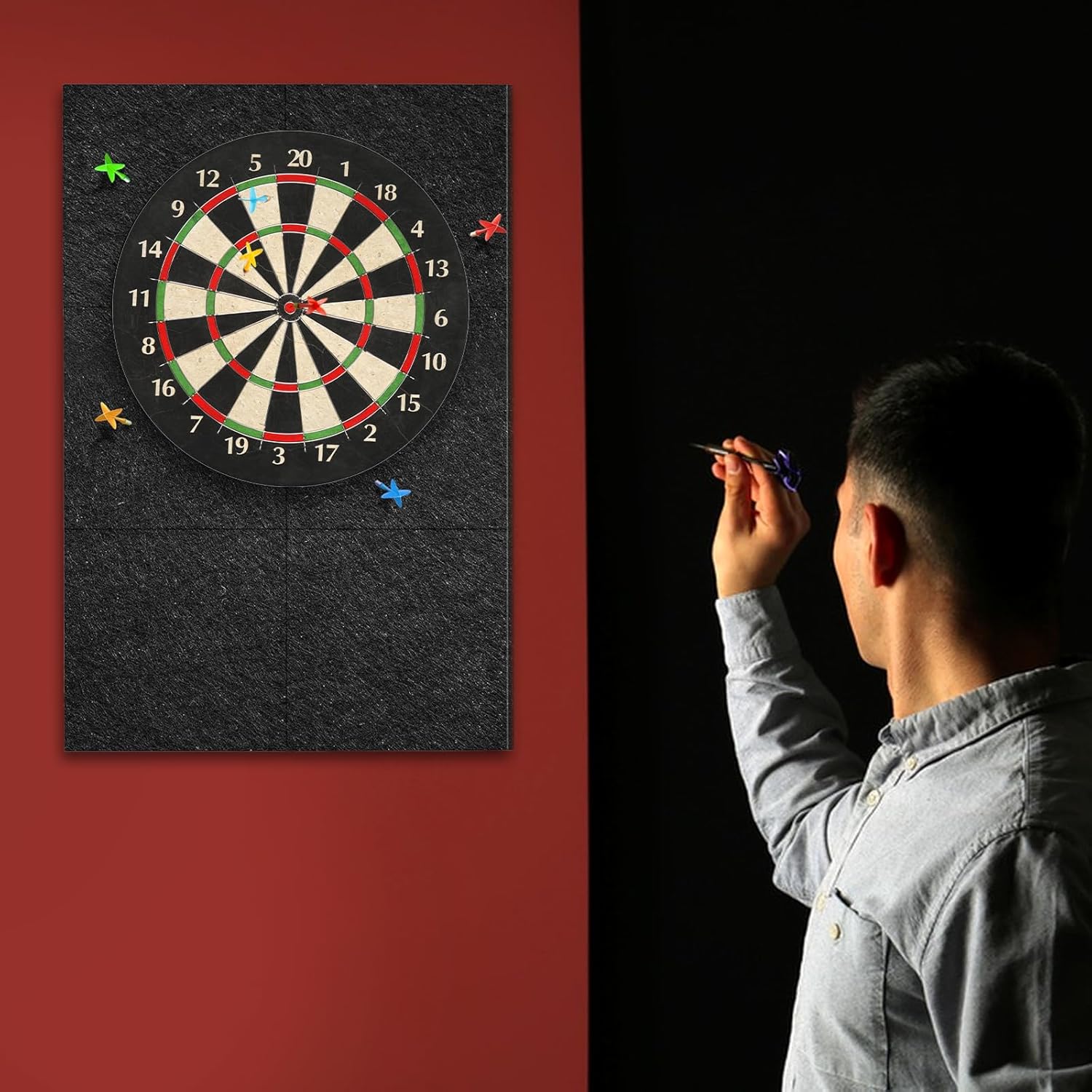 Dartboard Wall Protector Felt Tiles 6 Pack Self Adhesive Black