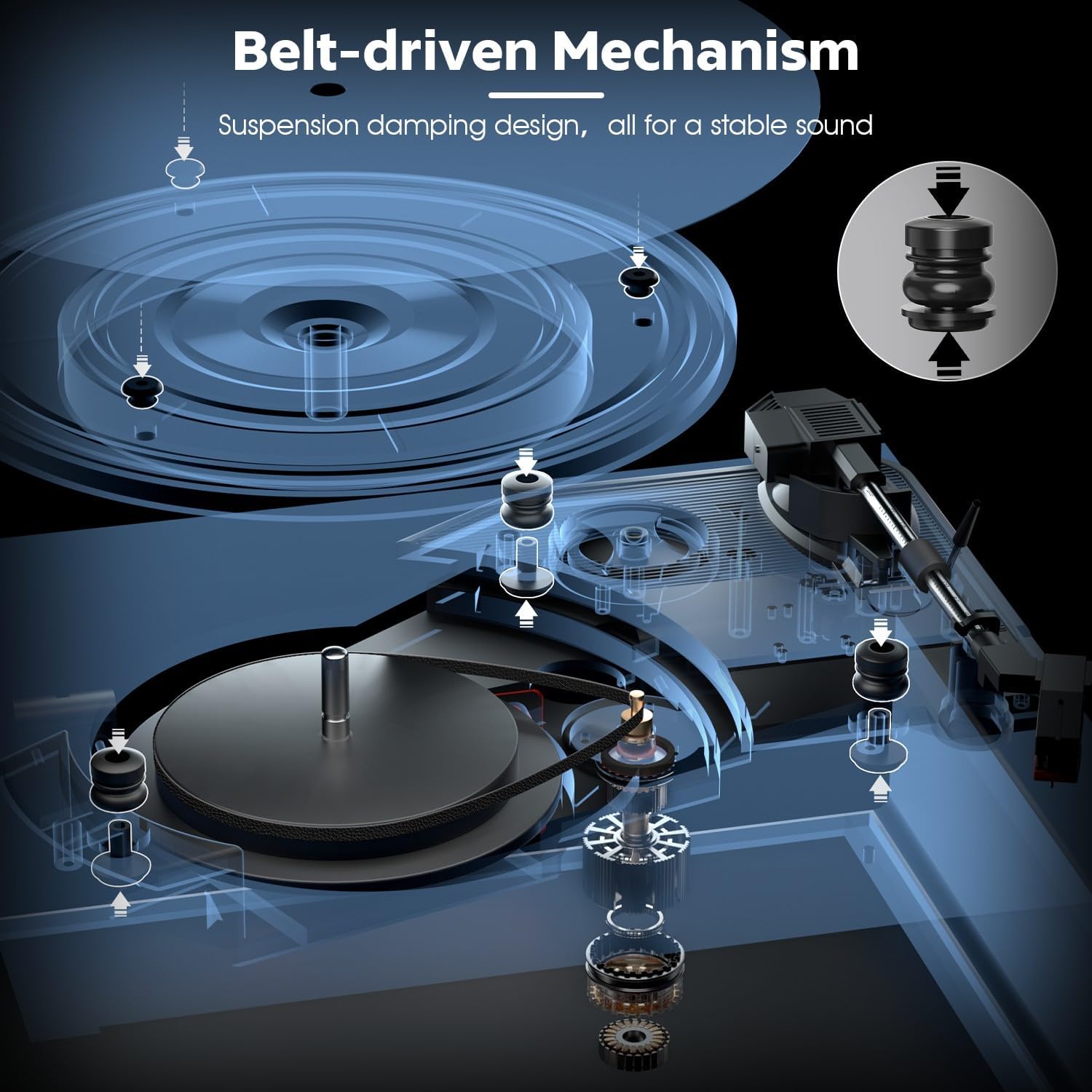 3-Speed Belt-Drive Vinyl Record Player with Bluetooth & Built-In Speakers