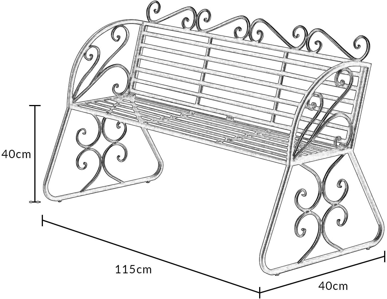 Outdoor Metal Garden Bench Patio Seat with Back & Armrests