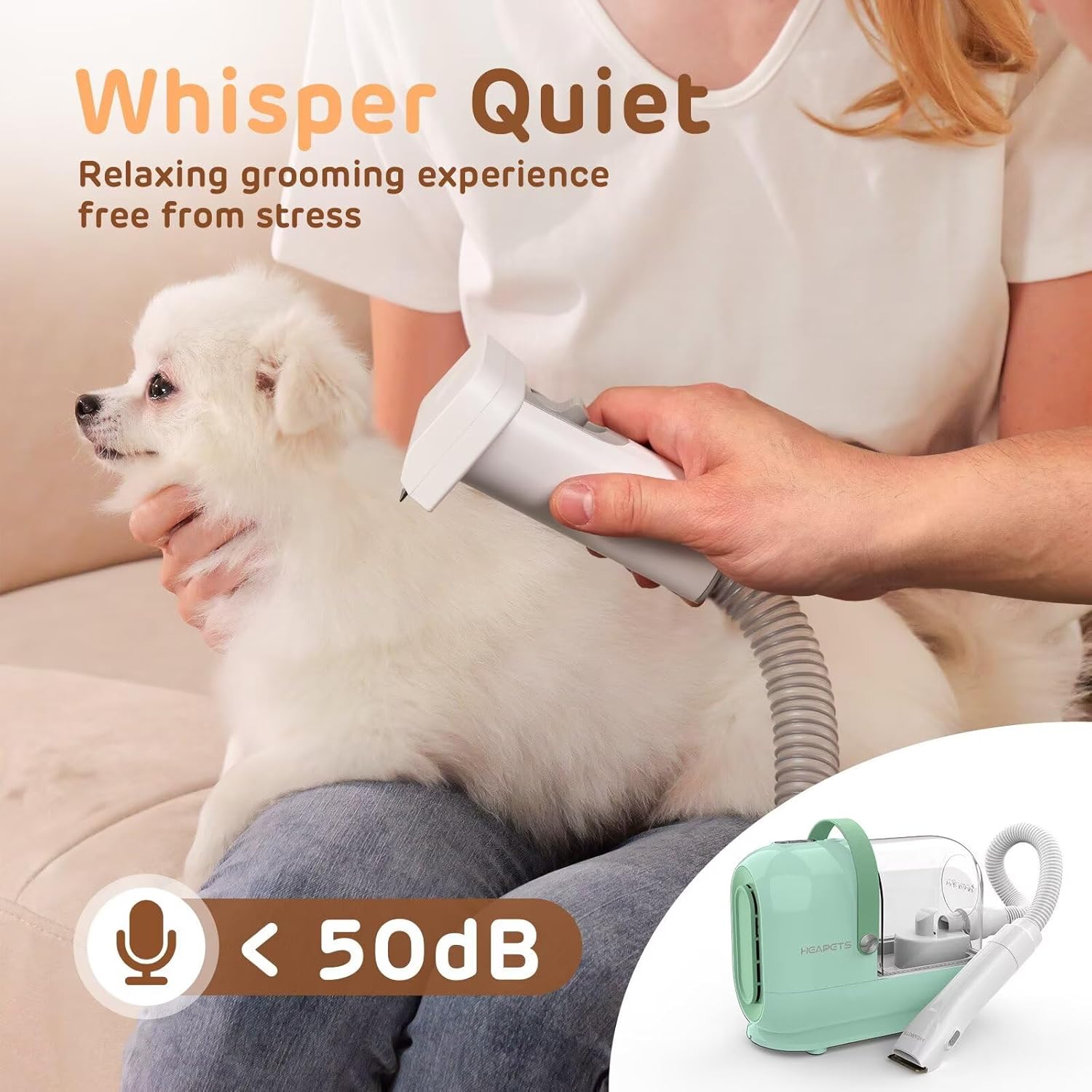 Dog Grooming Vacuum 3L 7 Tool Low Noise Clipper Green
