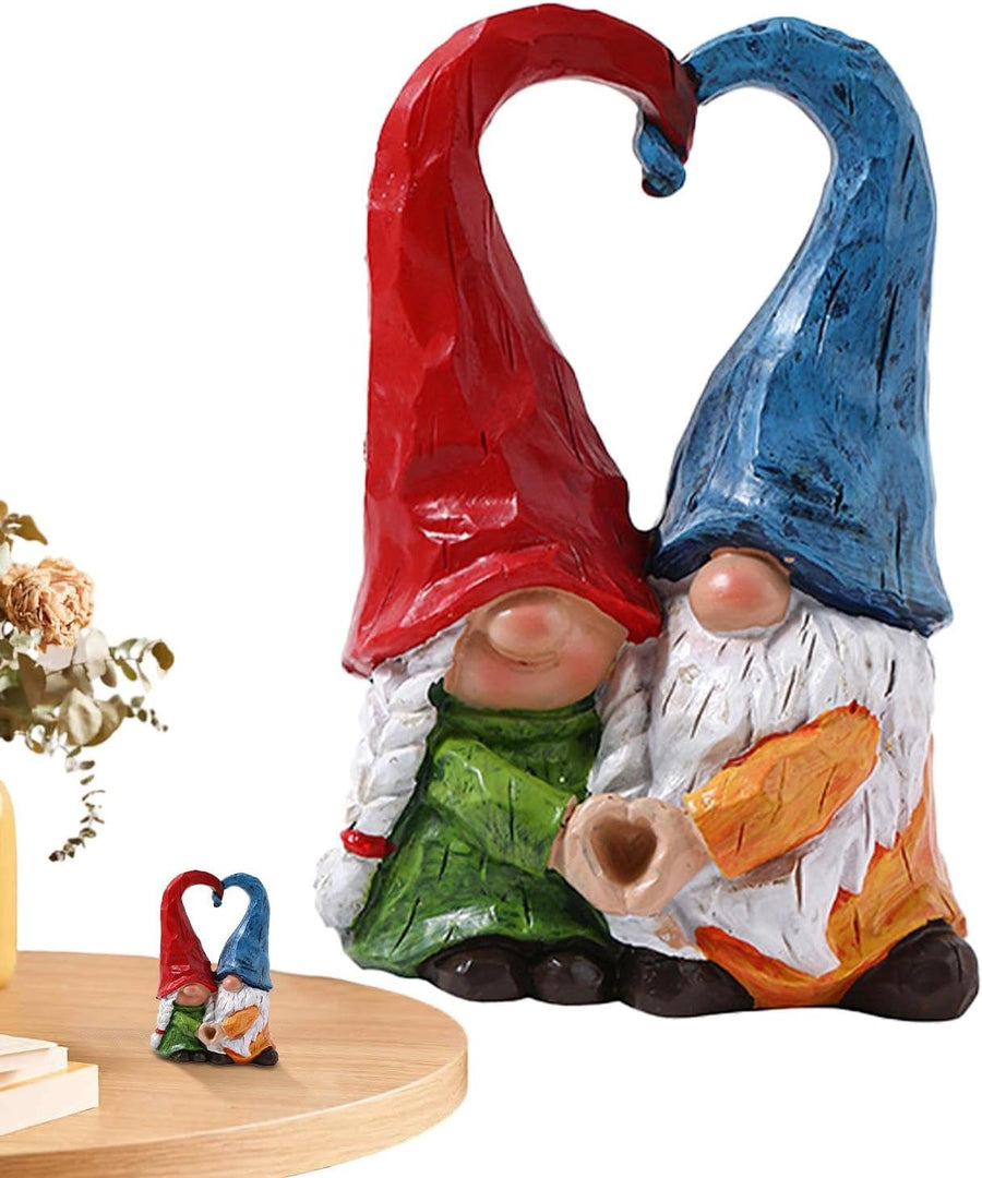 Love Gnome Couple Resin Heart Hat Garden Decor Romantic Gift