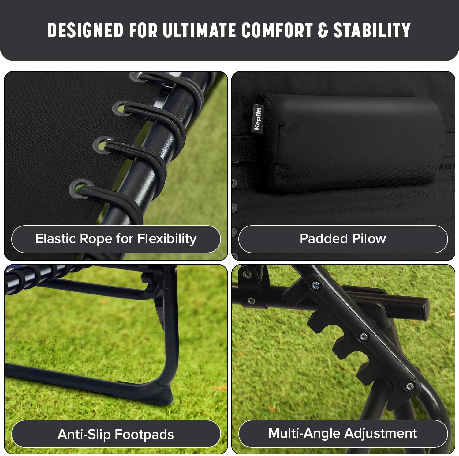 Foldable Recliner Sun Lounger Charcoal Black Lightweight