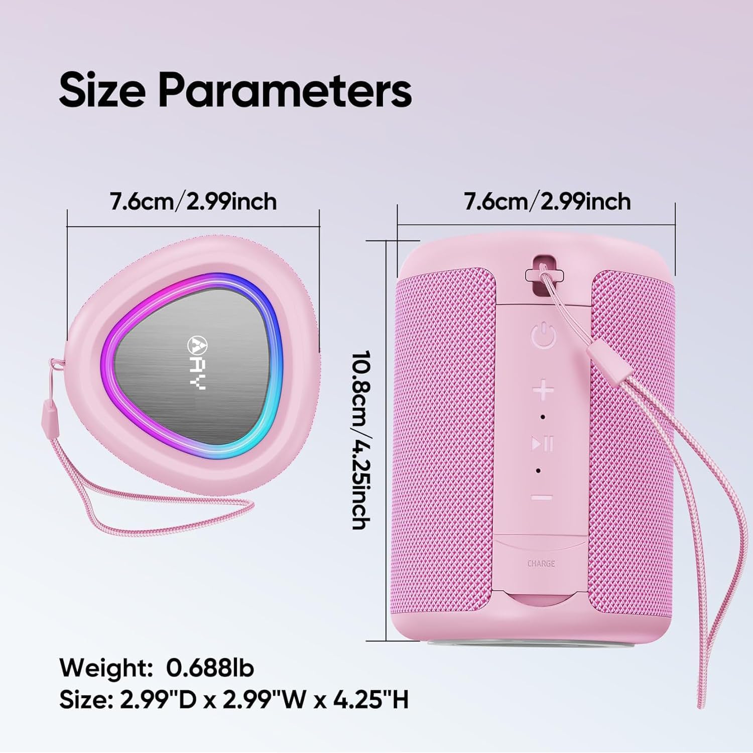 Portable Bluetooth Speaker 15W Waterproof LED Lights 15H Play