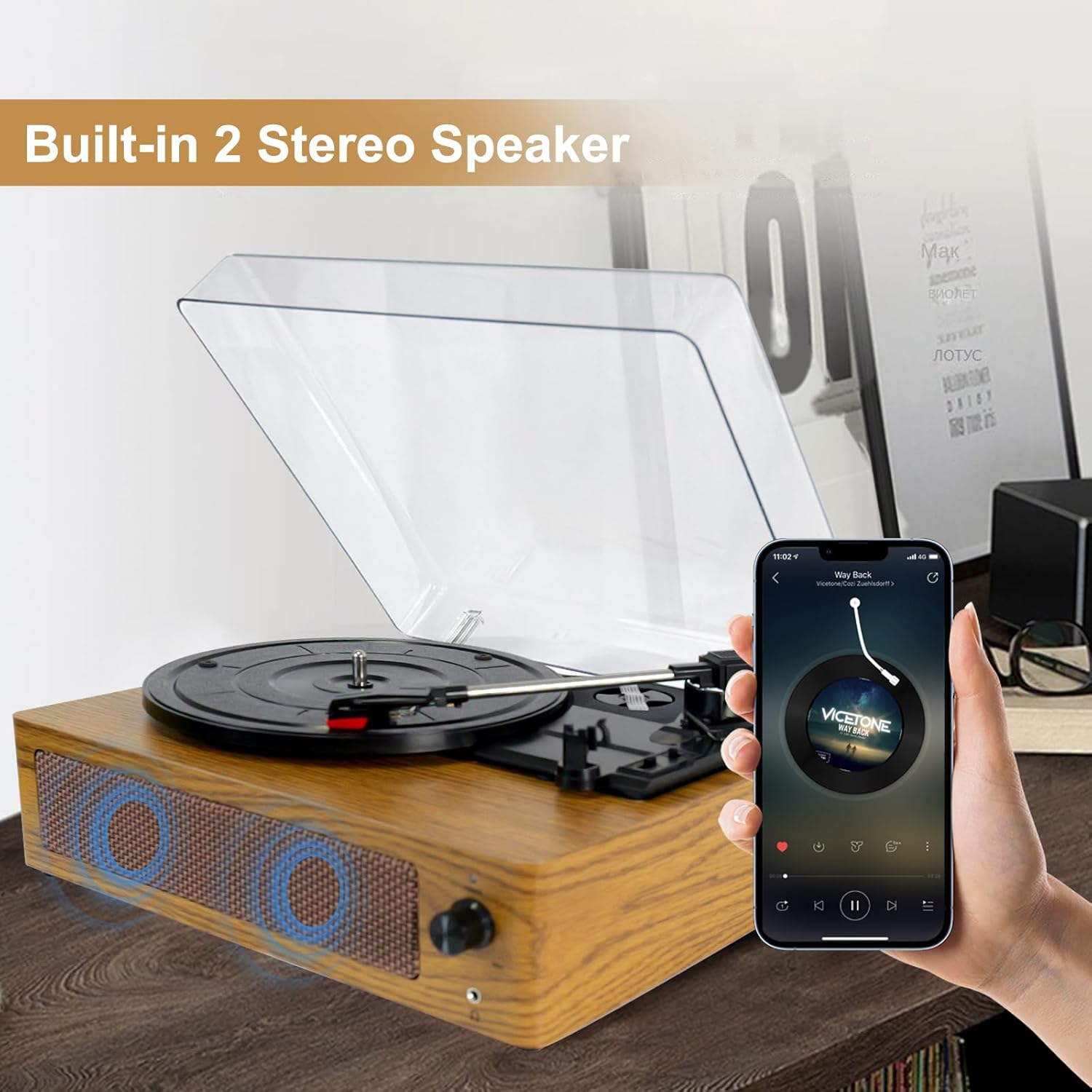 Bluetooth Vinyl Record Player Turntable 3-Speed with Built-in Speakers
