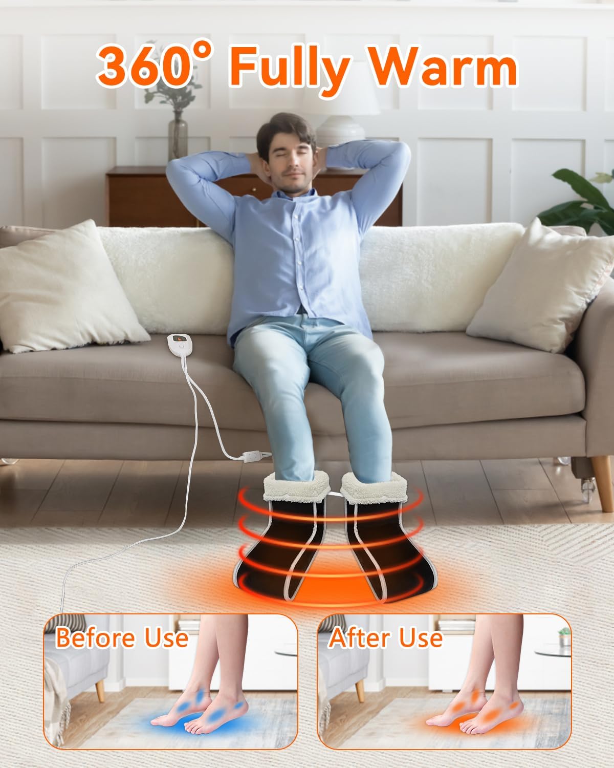 Heated Foot Warmer Electric Feet Pad Split Design 6 Temp Timer