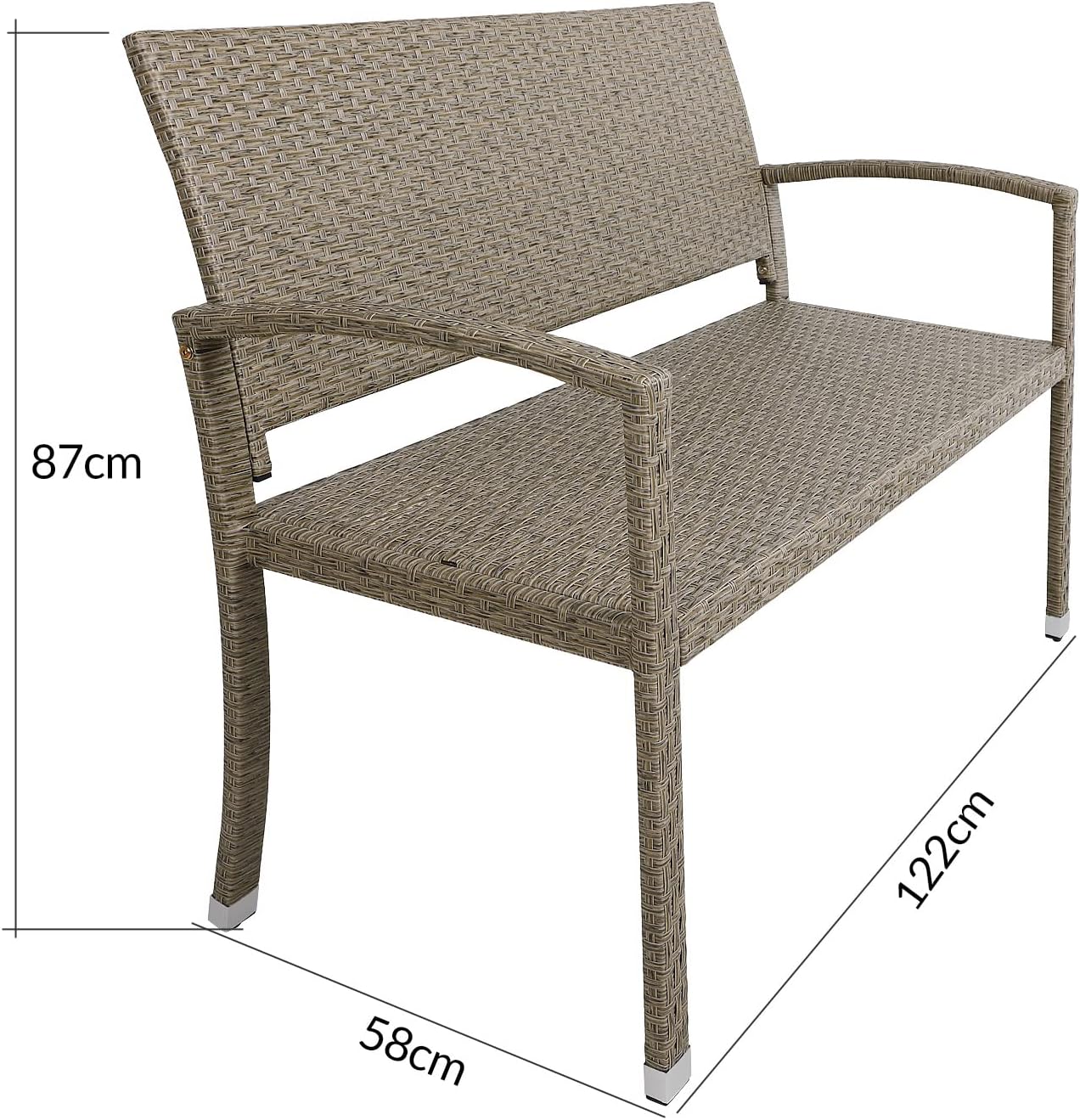 2 Seater Rattan Garden Bench Outdoor Patio Love Seat Beige