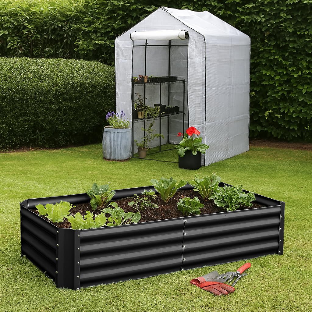 Raised Garden Bed 180cm Metal Planter Anthracite Steel 2 Pack