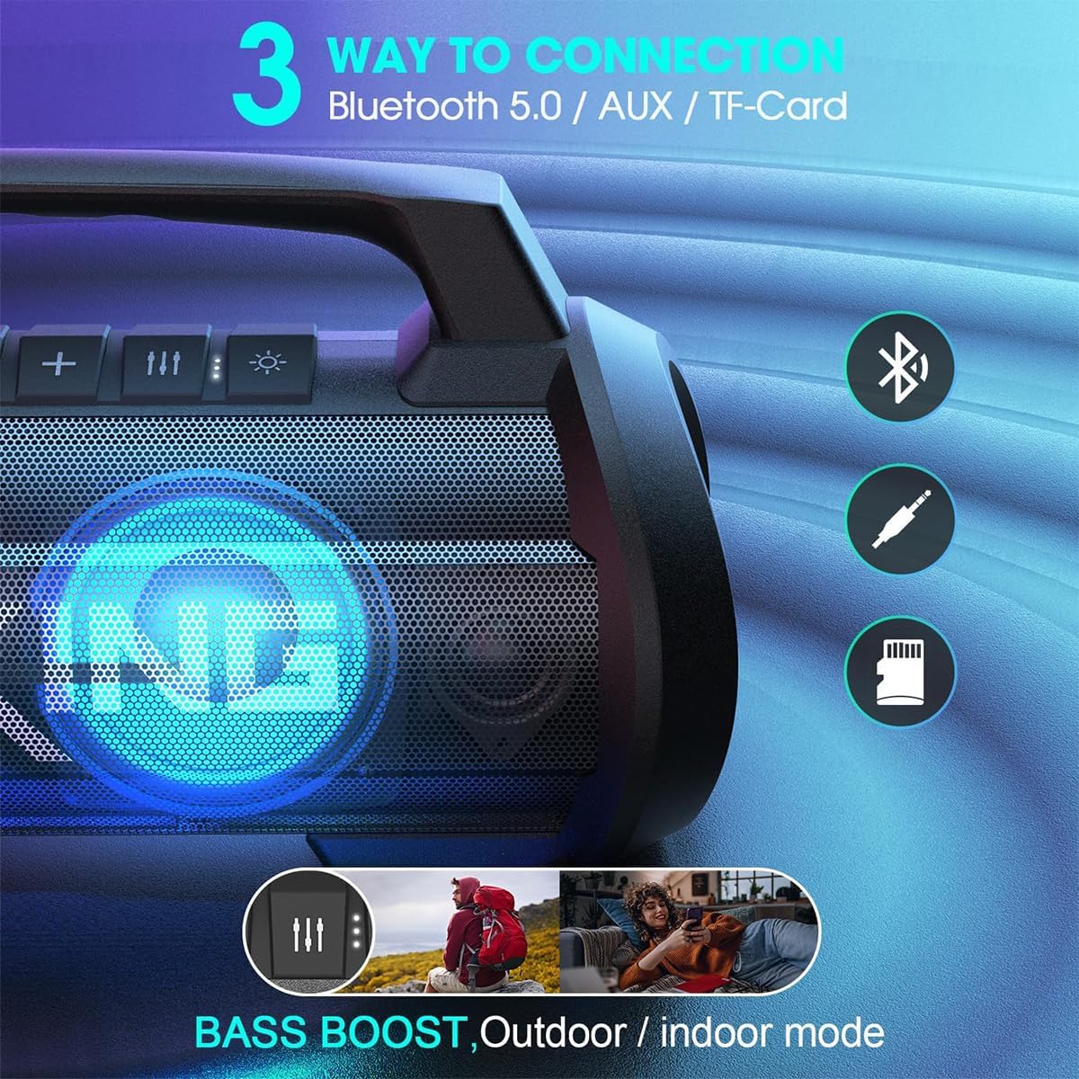 120W Bluetooth Speaker Deep Bass Waterproof 42H Play LED