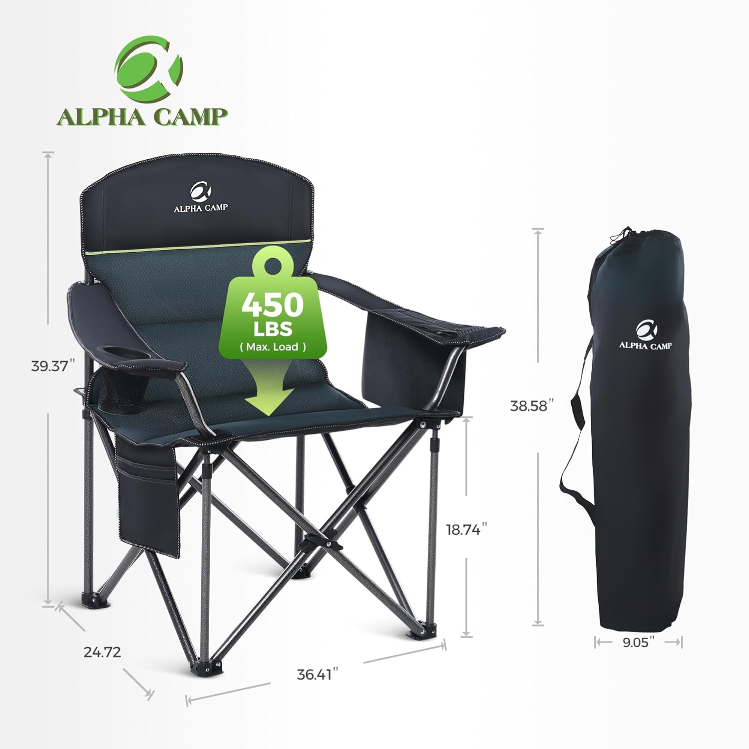 Oversized Camping Chair 200kg Cooler Bag Green
