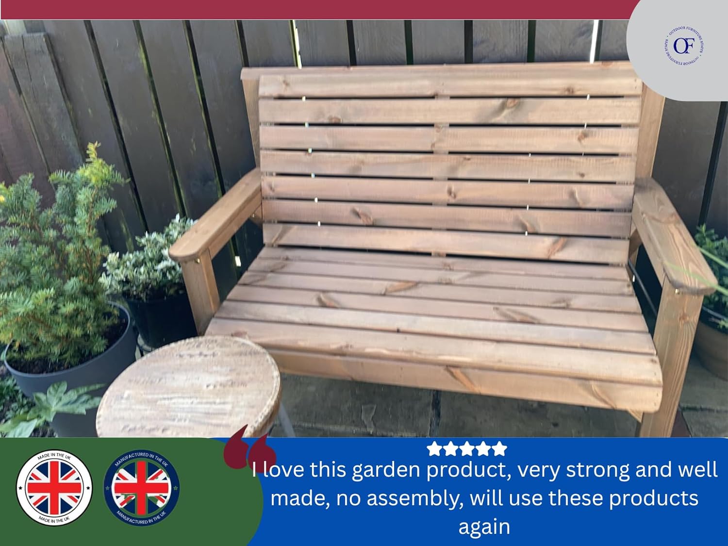 Wooden Garden Bench 2 Seater Redwood Outdoor Patio Bench Fully Assembled