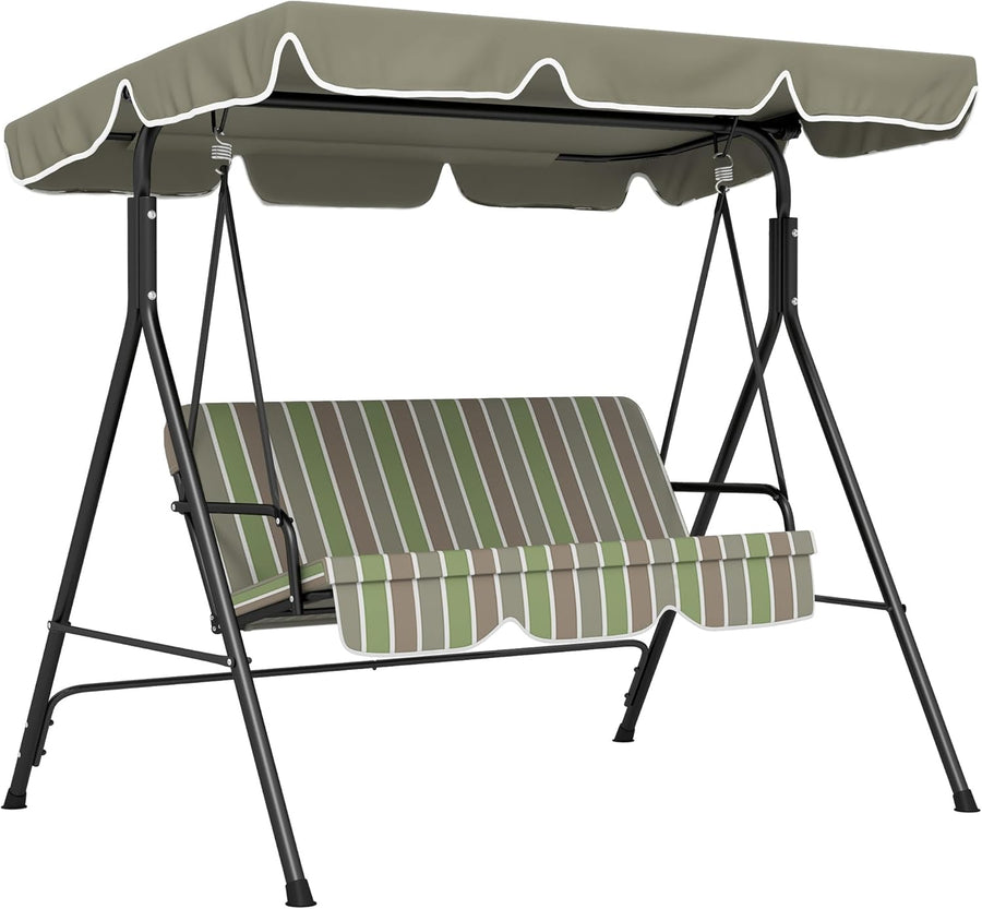 3 Seater Garden Swing Chair with Canopy Green Grey