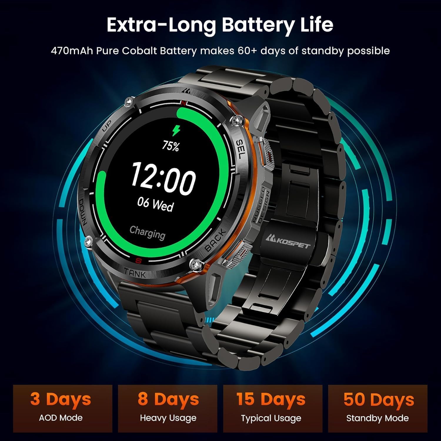 Rugged GPS Smart Watch AMOLED Metal Strap 170 Sport