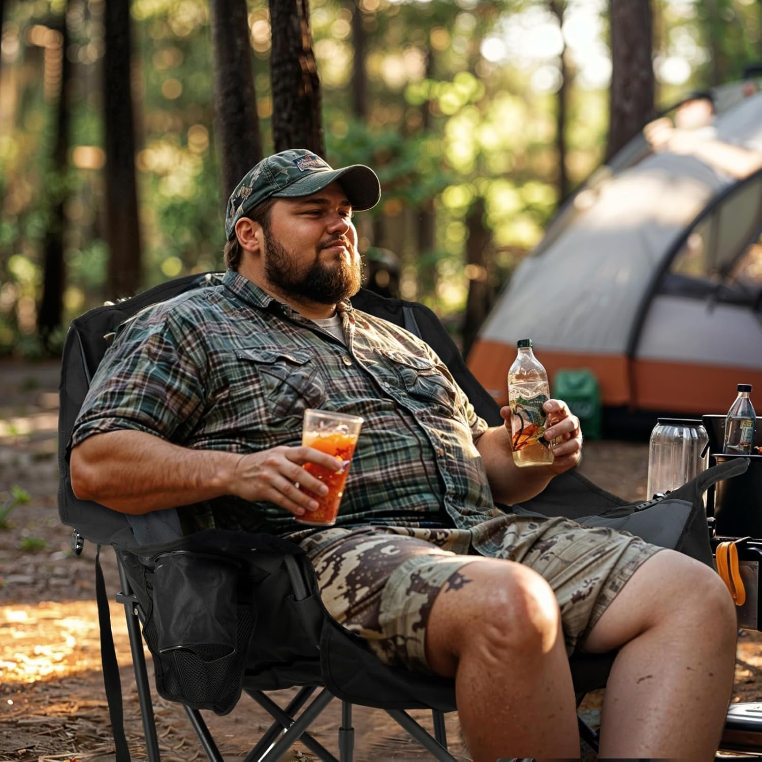 Oversized XL Camping Chair 450lb Padded Black Fold
