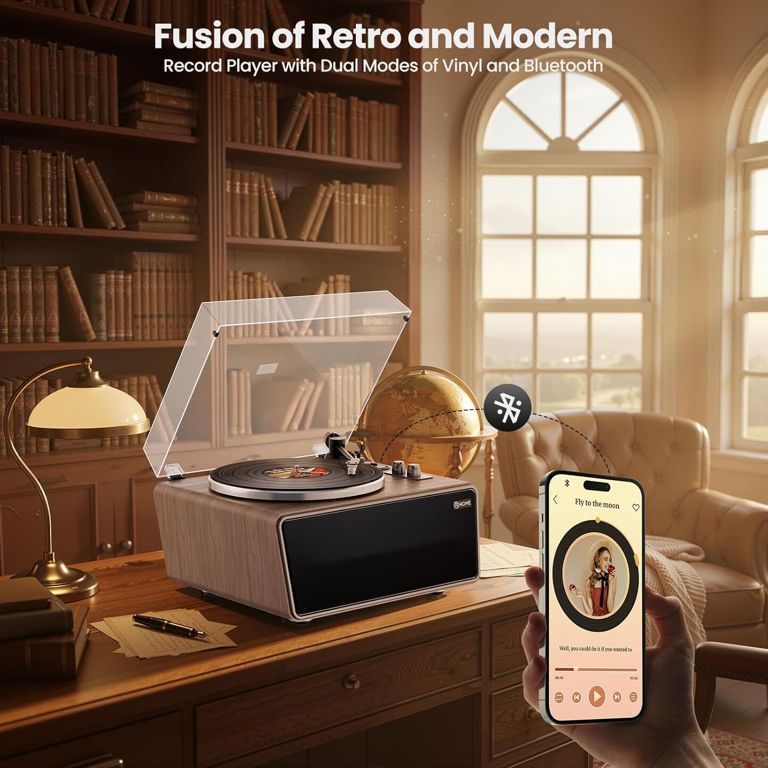Bluetooth Vinyl Record Player with 4 Stereo Speakers