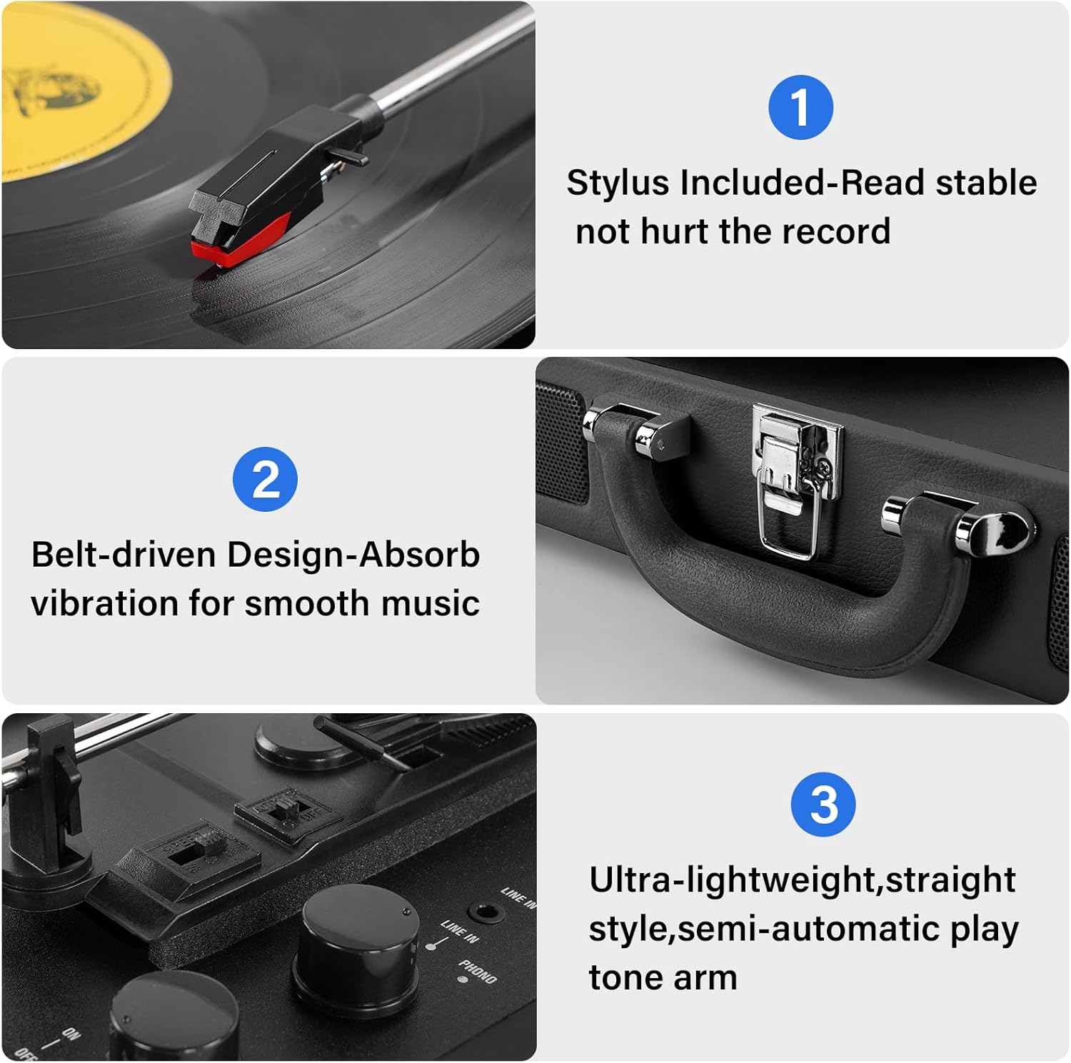 Portable Retro USB Turntable Record Player with Built-In Stereo Speakers