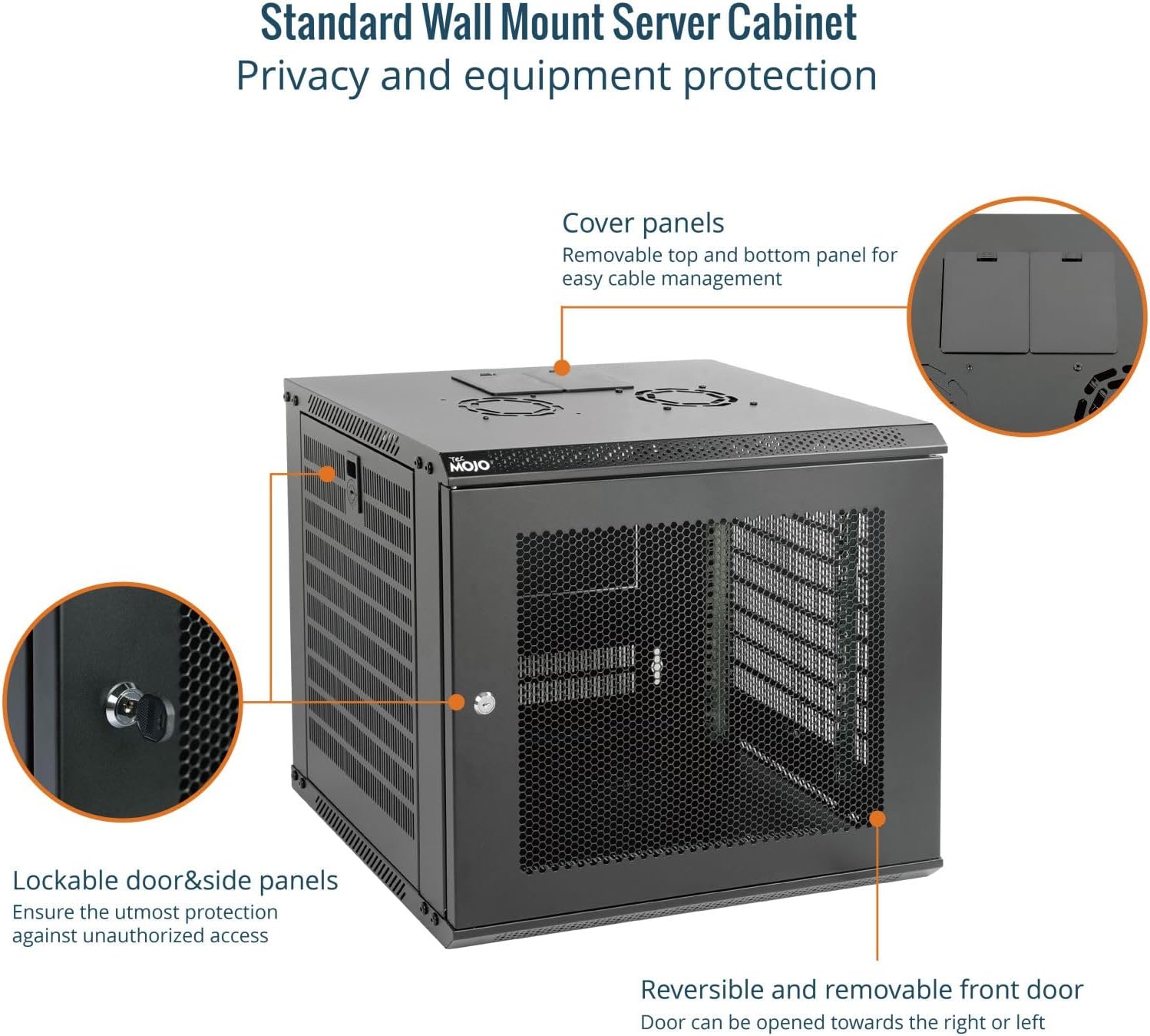 9U Wall Mount Server Cabinet 450mm Mesh Door Black