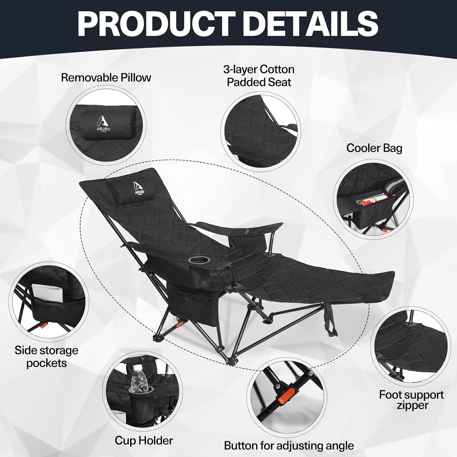 Set of 2 Reclining Camping Chairs with Footrest 300lb