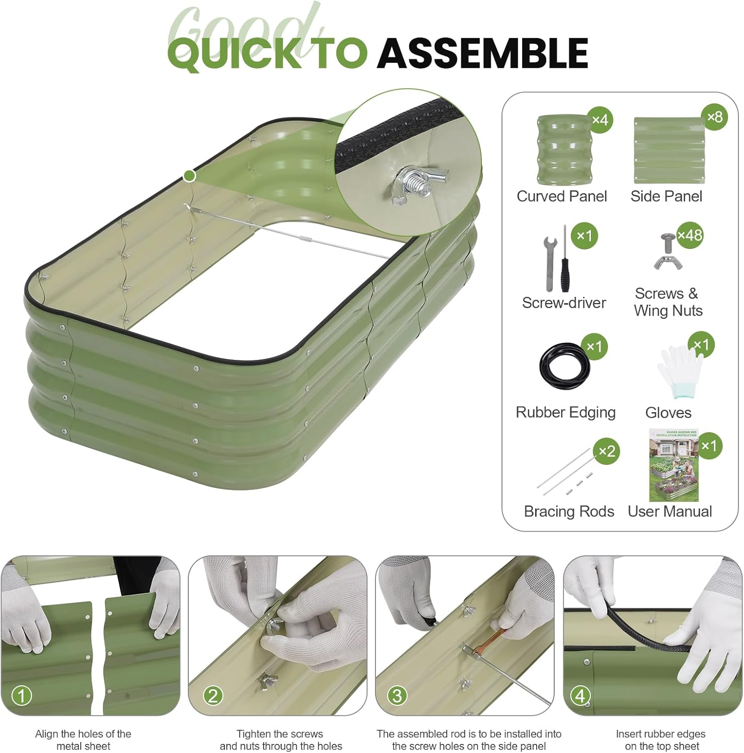 Adjustable Metal Raised Garden Bed Kit Green 3 In 1