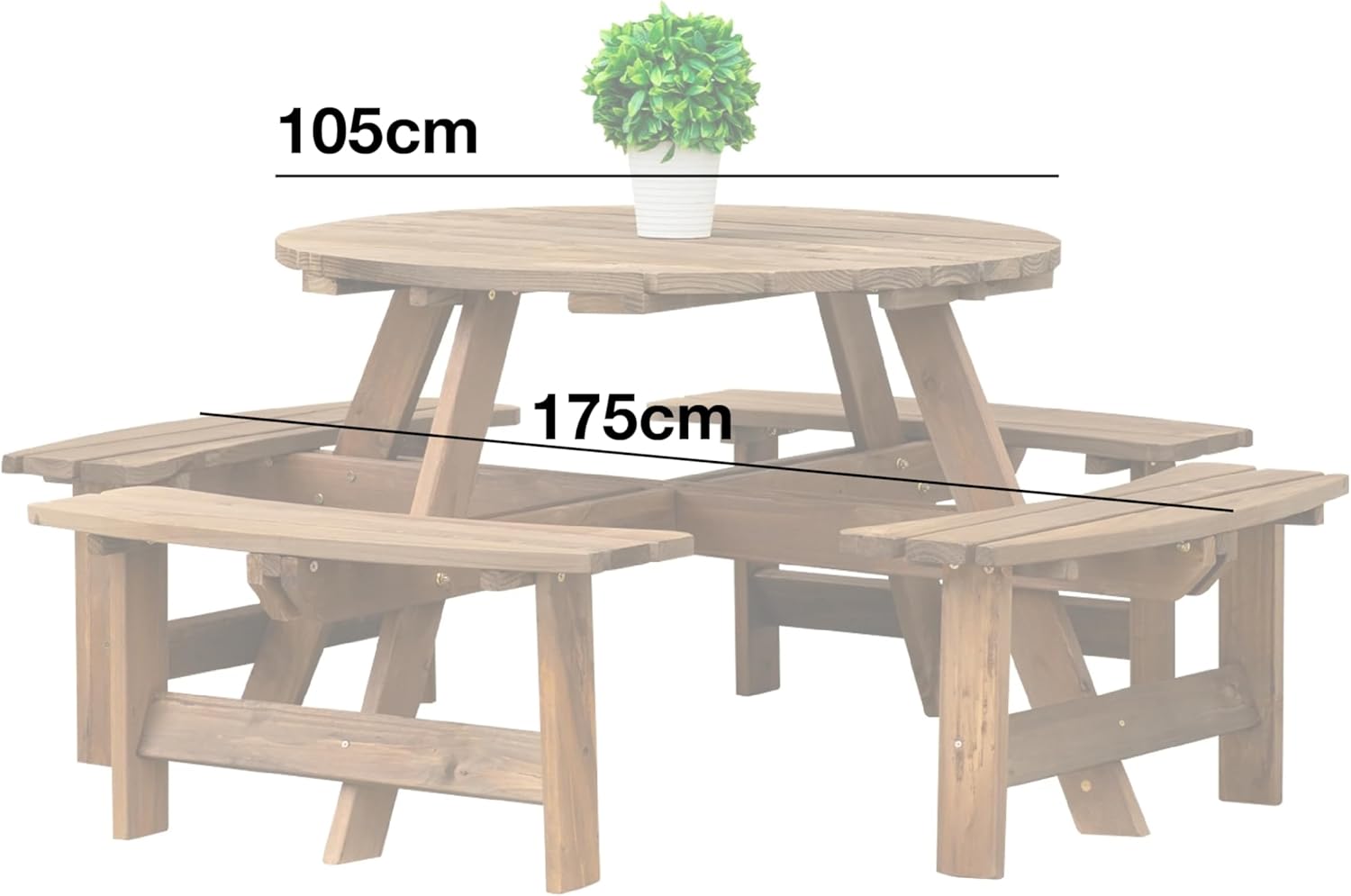 8 Seater Round Wooden Garden Picnic Table Bench Outdoor Patio w/Parasol