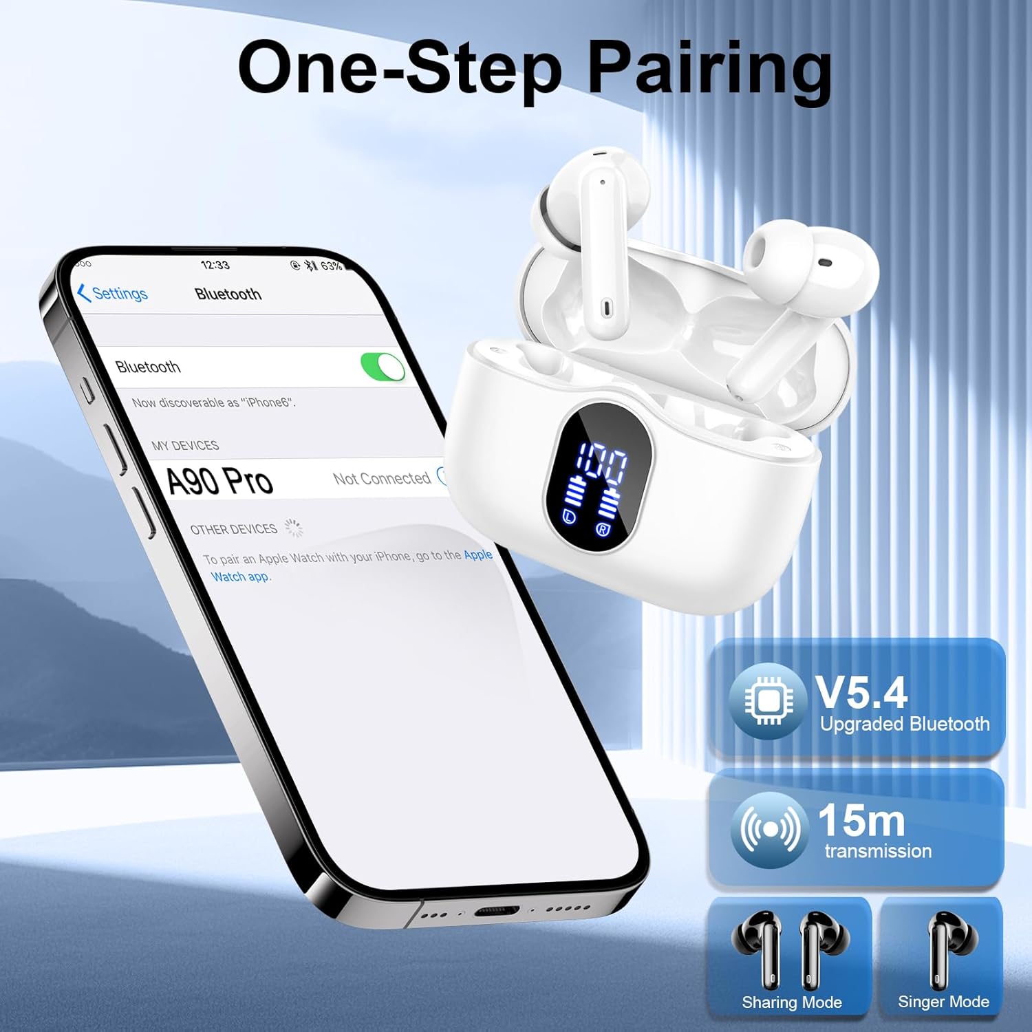 True Wireless Bluetooth 5.3 Earbuds ENC Mic 36H LED Case