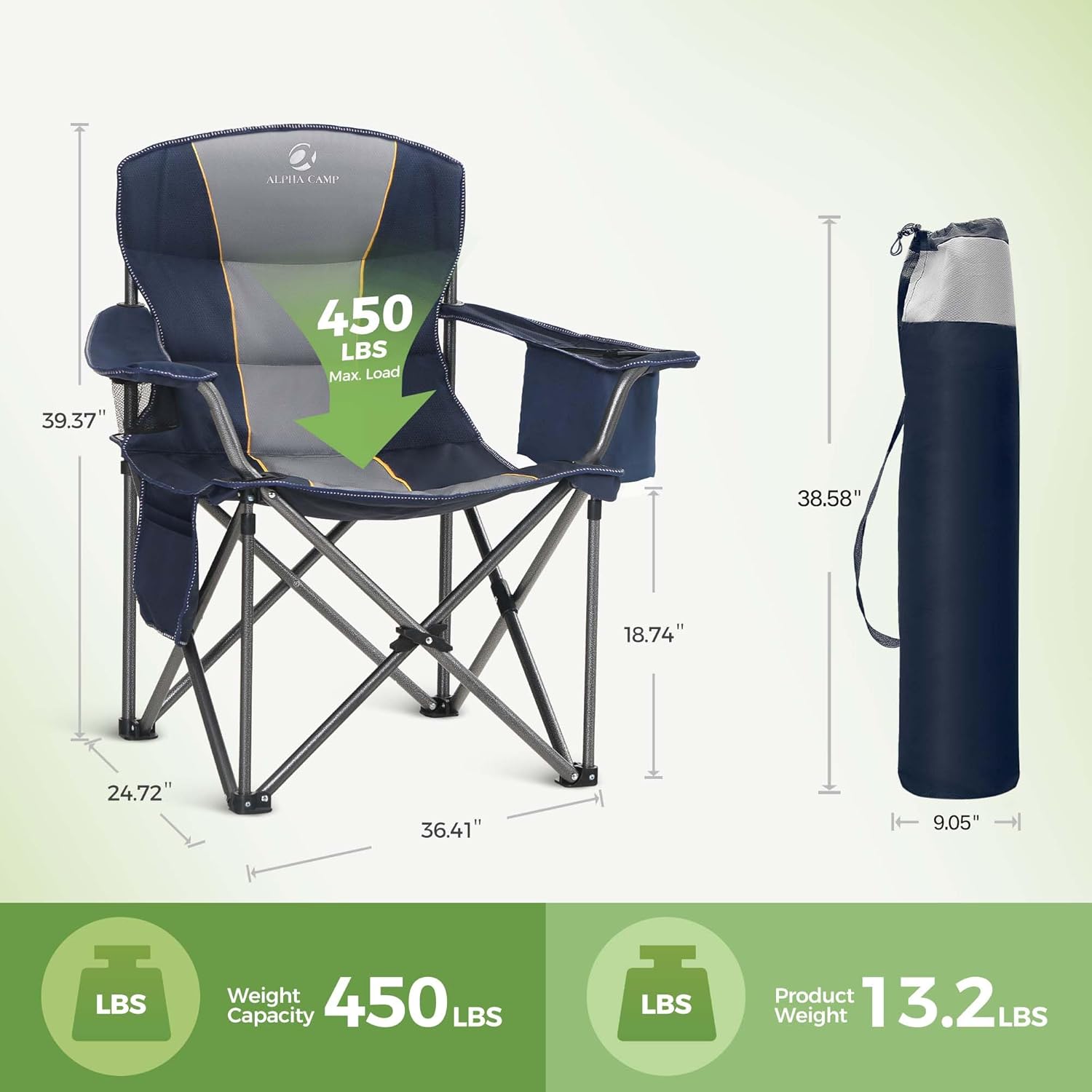 Heavy Duty Folding Camping Chair 200kg Padded Cooler Blue