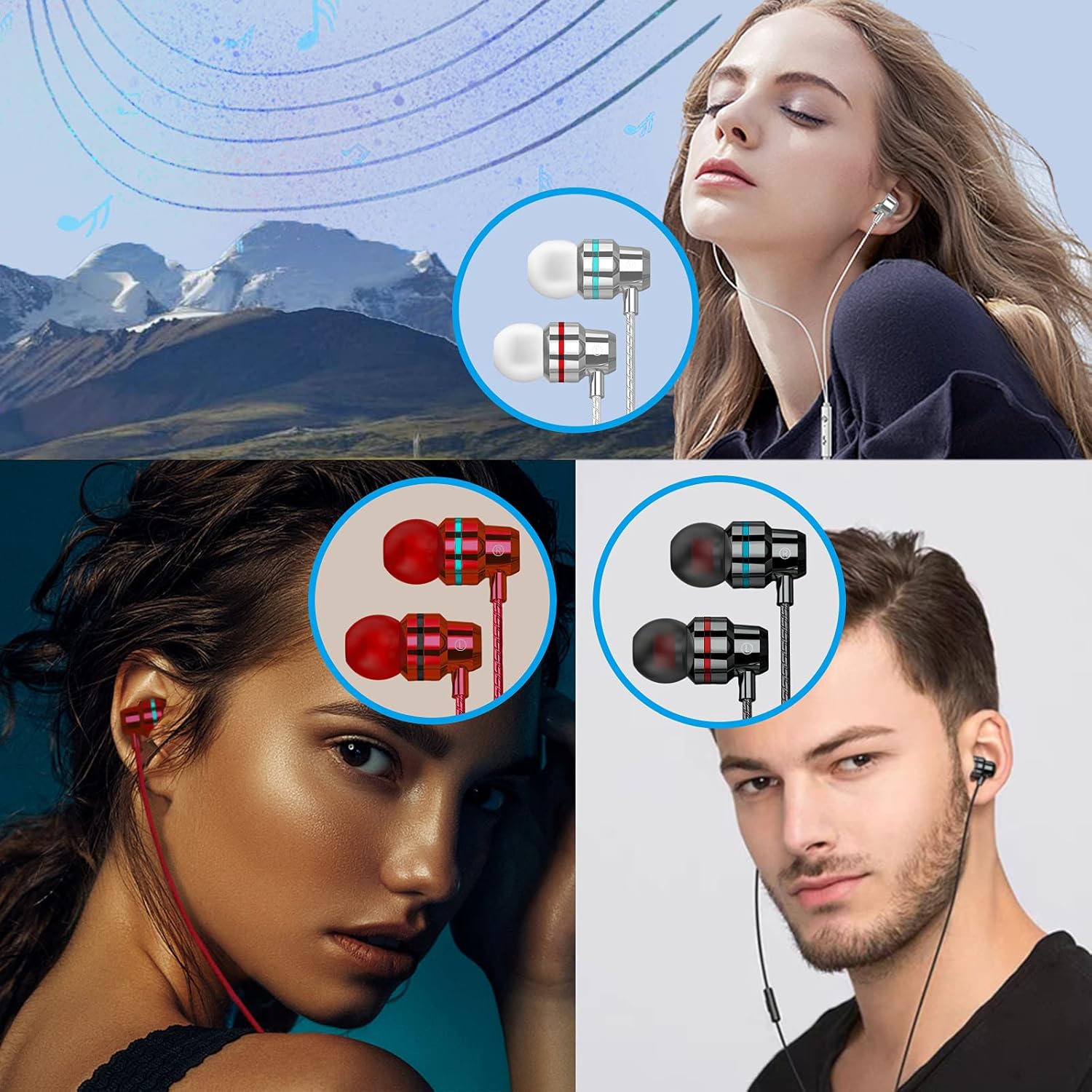 3 Pack Wired In Ear Earphones With Mic Volume Control 3.5mm