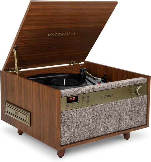 6 In 1 Vinyl Record Player Music Center Walnut Bluetooth Turntable
