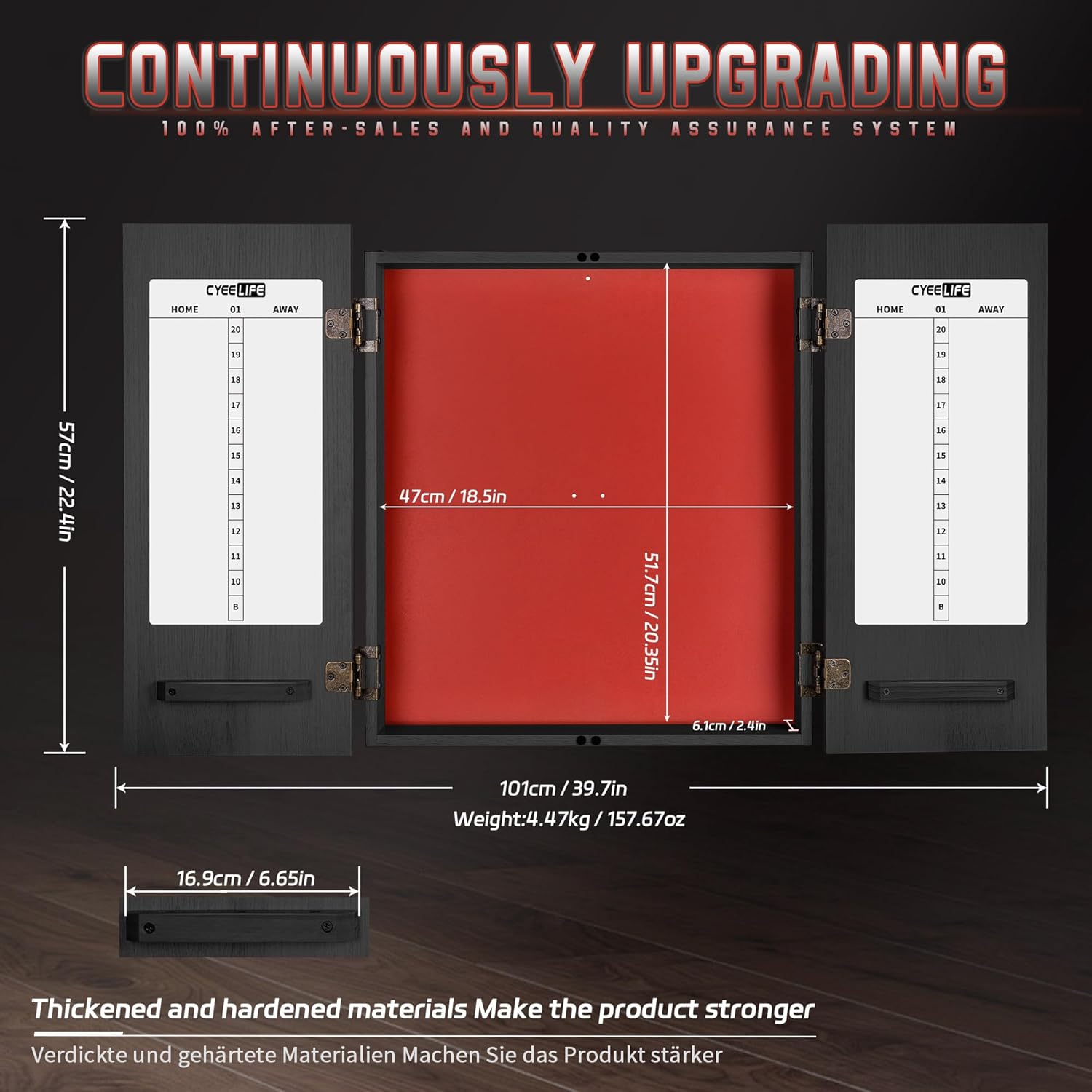 Steel Dartboard Cabinet Wood Heavy Duty Storage Doors Wall Mount