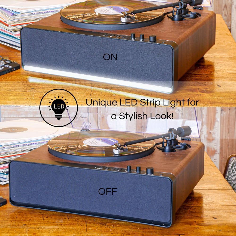 Walnut Record Player With 30W Speakers Bluetooth