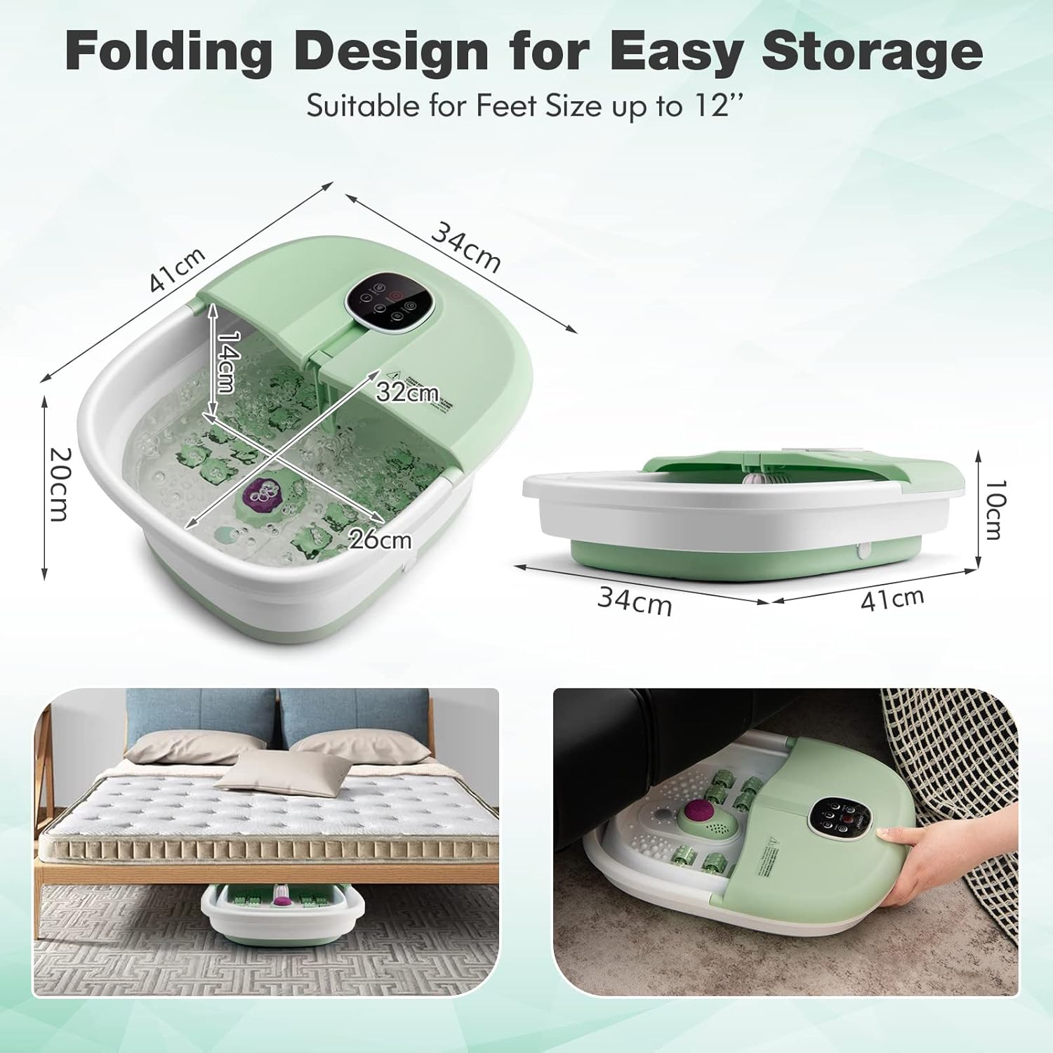 Foldable Foot Spa Massager Heated Bubble Soaker Timer Remote