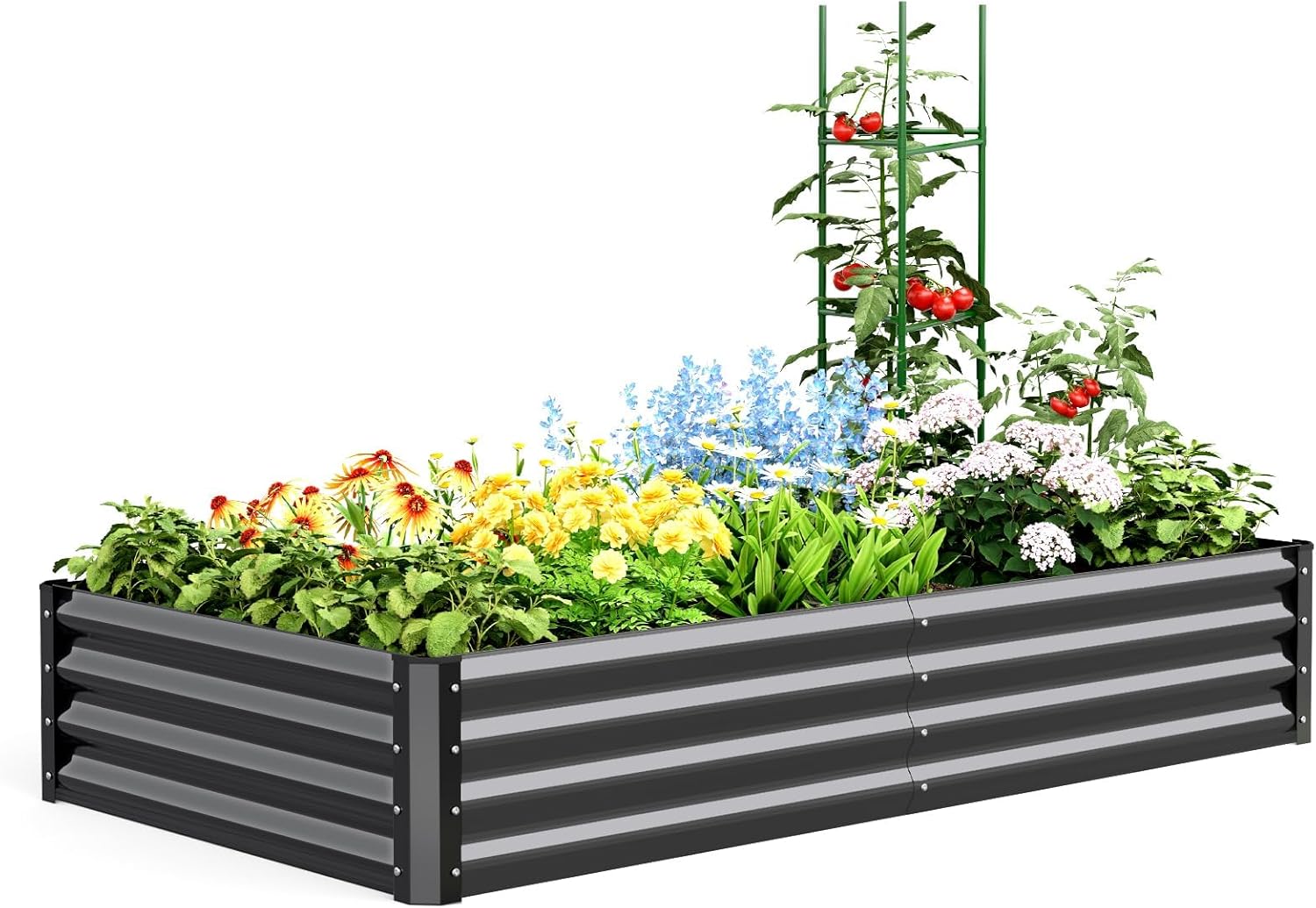 Large Galvanized Raised Garden Bed 180x90cm with Tomato Cage