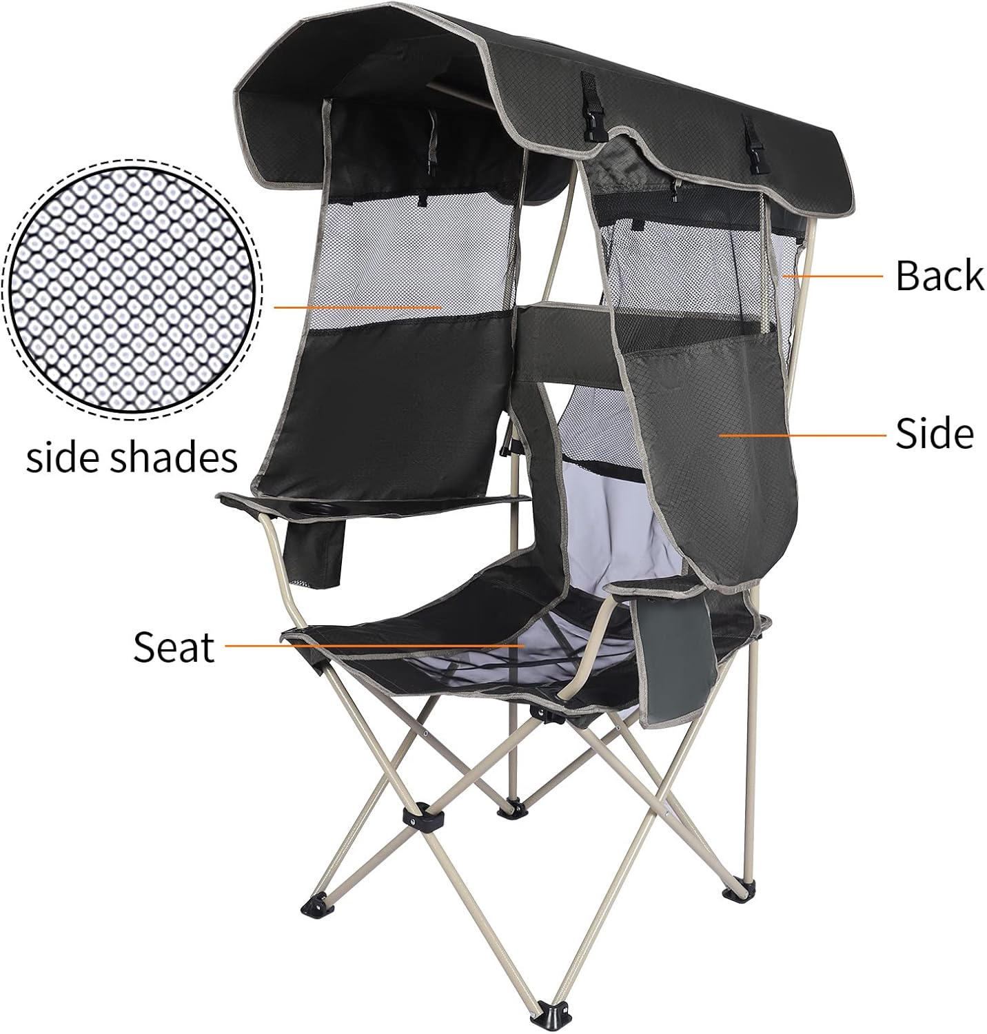 Camping Chair with Adjustable Canopy Shade Cup Holder Green