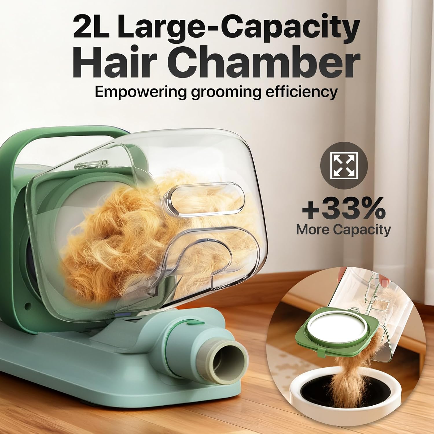 Dog Grooming Vacuum Kit 2L Quiet Clipper Brush Green