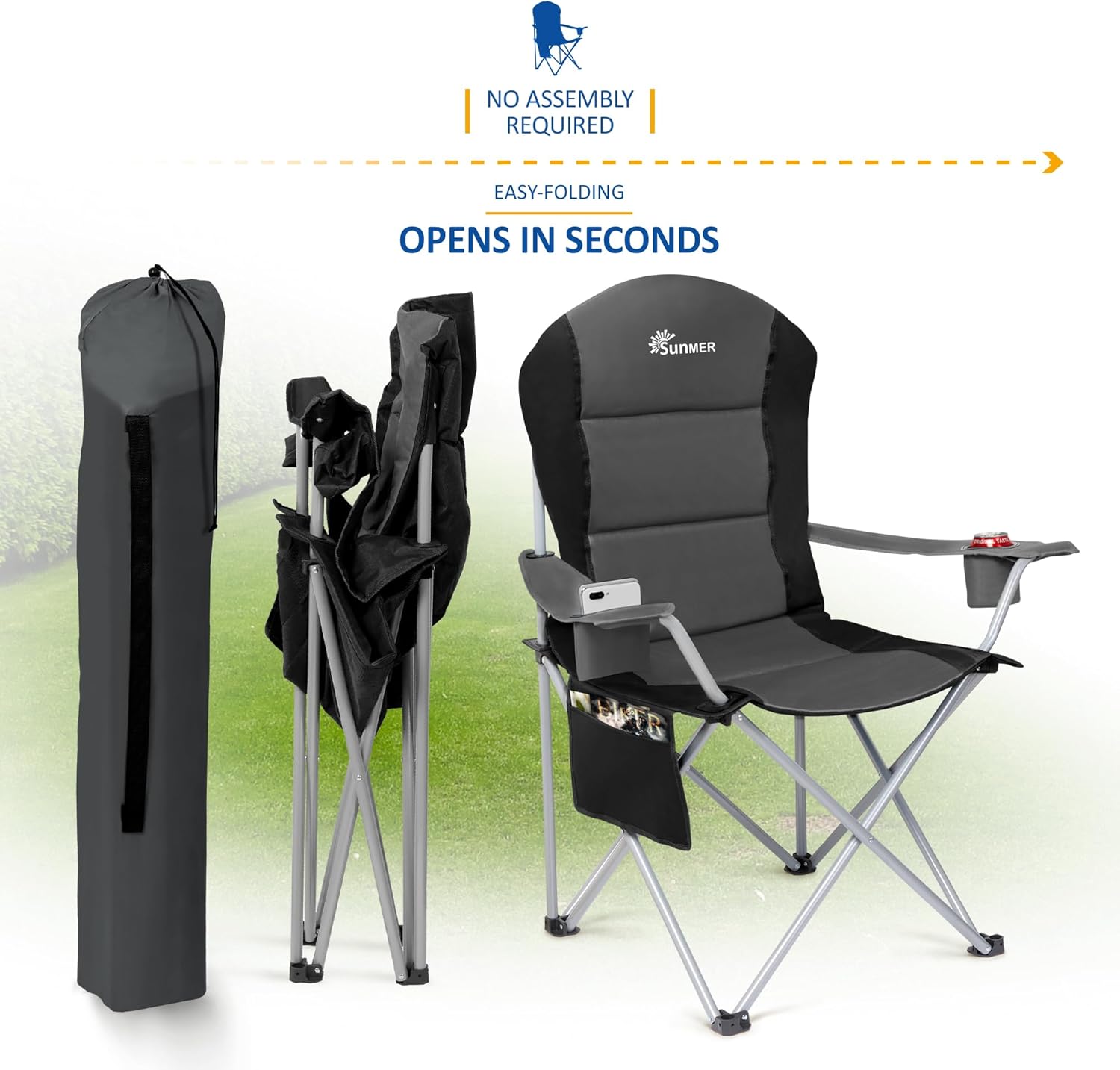 Padded Camping Chairs 2 Pack Deluxe Folding Chairs Grey