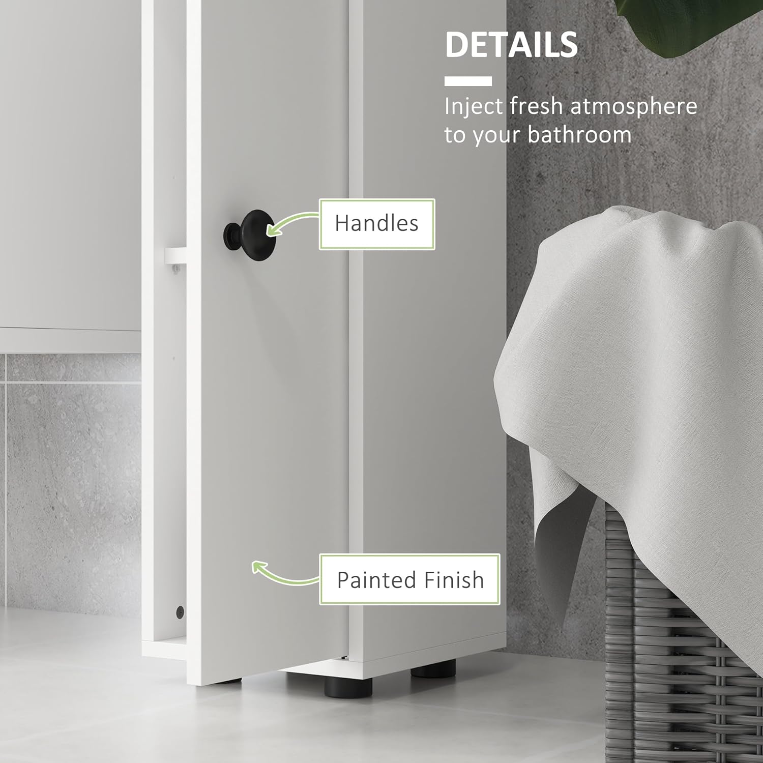 180cm Slim Bathroom Storage Cabinet 4 Shelves 2 Doors White