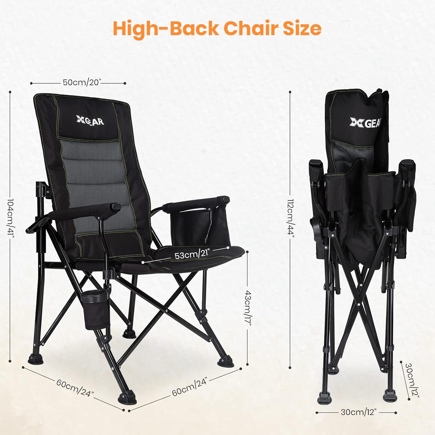 Adjustable Oversized Camping Chair with Lumbar Support Black