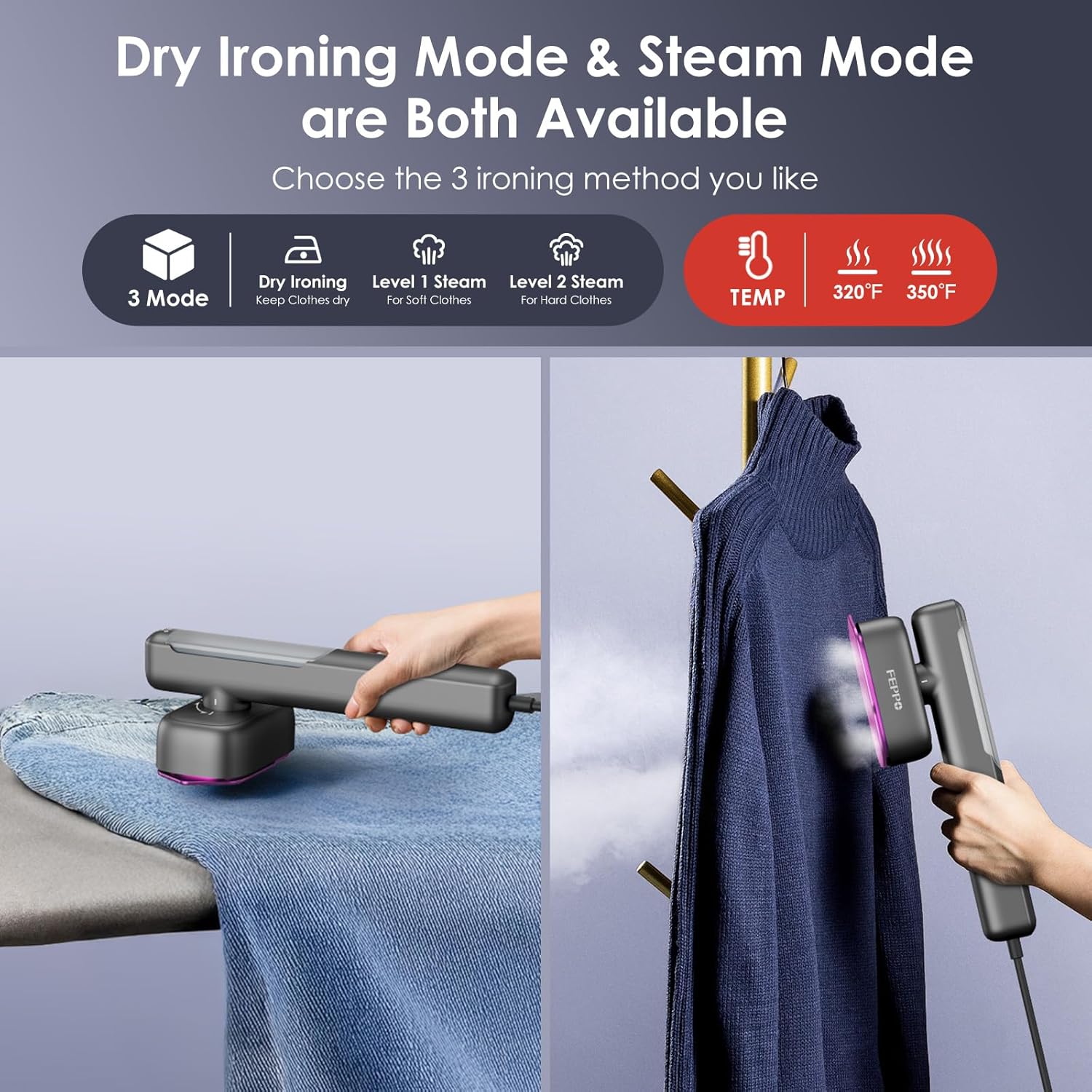 Travel Clothes Steamer Dual Voltage 2 in 1 Iron Fast Heat