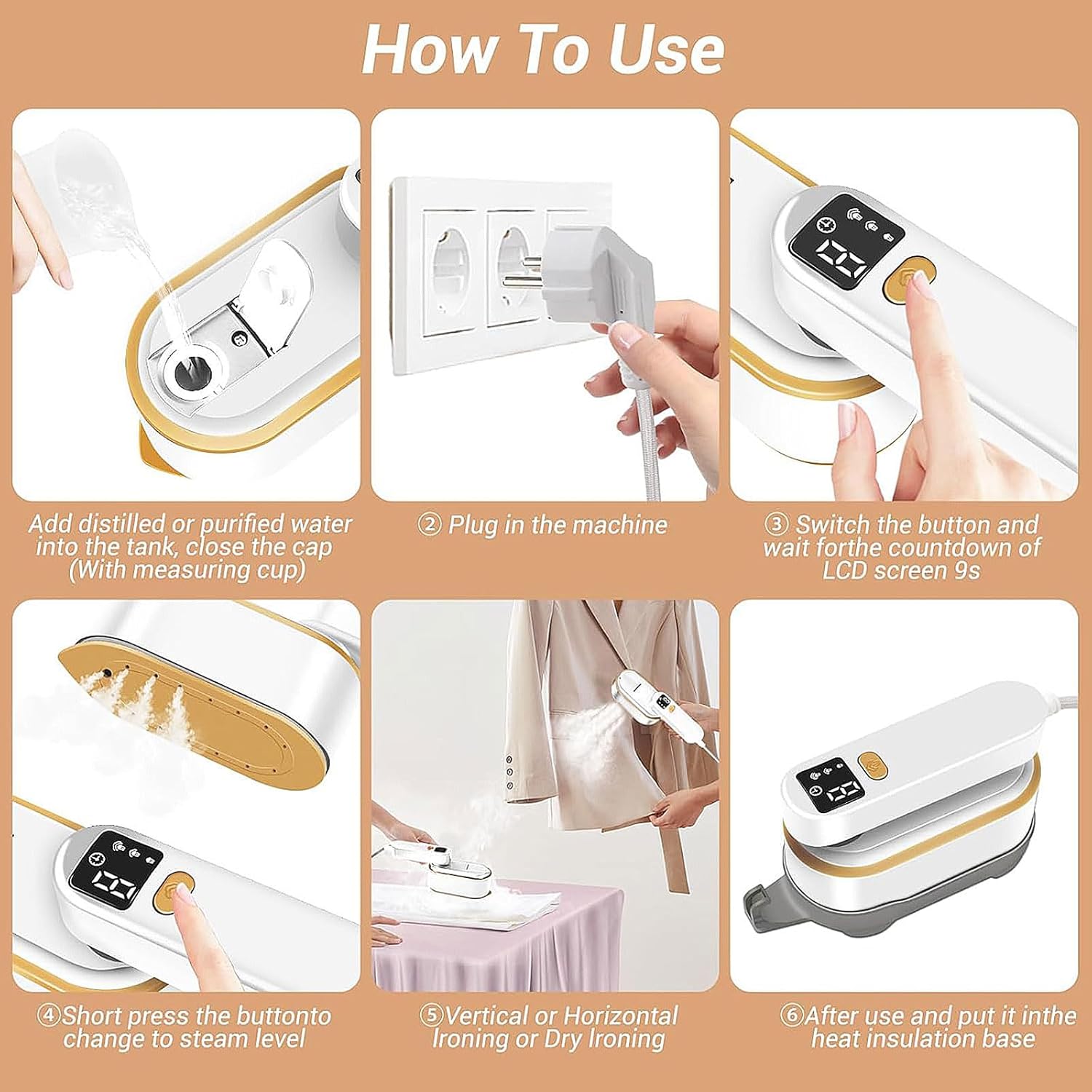 Travel Garment Steamer 1300W 10s Heat LCD 2in1 Foldable