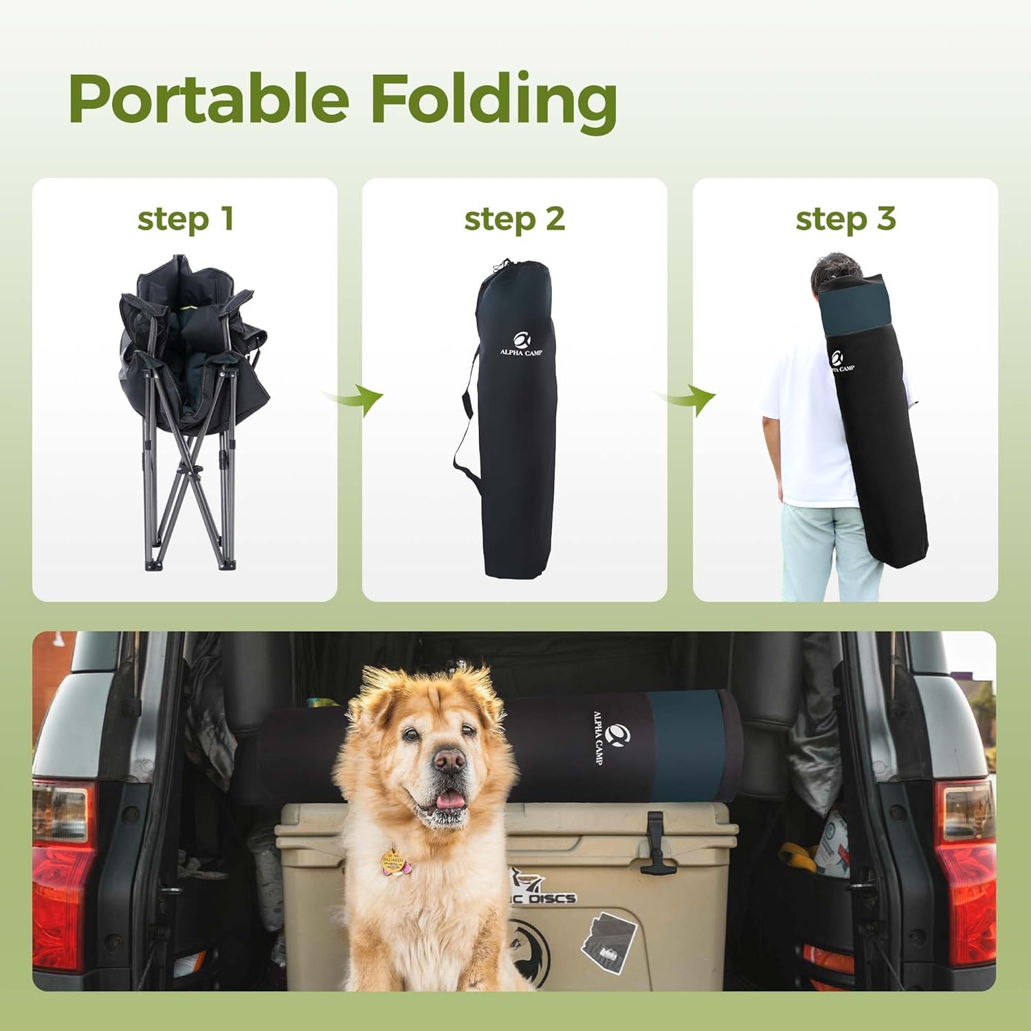 Set of 2 Heavy Duty Folding Camping Chairs 200kg Cooler Green