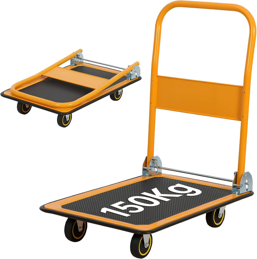Heavy Duty Foldable Platform Trolley 150KG Push Hand Cart Yellow