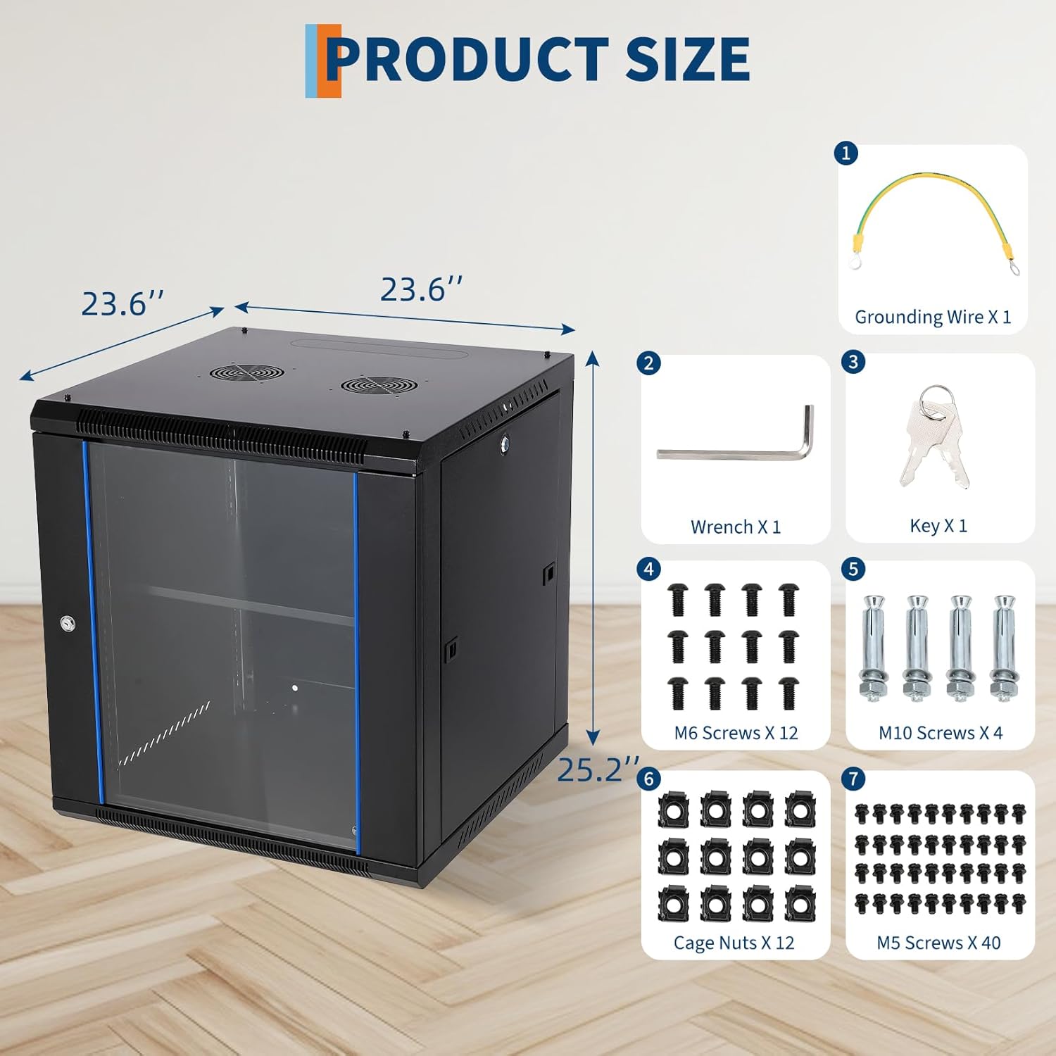 12U Wall Mount Network Cabinet Glass Door 23.6 Inch Deep