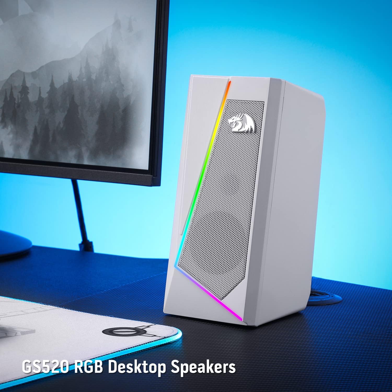 PC Speakers RGB Stereo USB Powered Desktop Audio White Bass