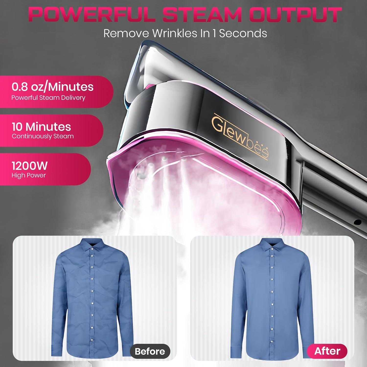 Handheld Garment Steamer 1200W Fast Heat 10s LCD Travel Iron