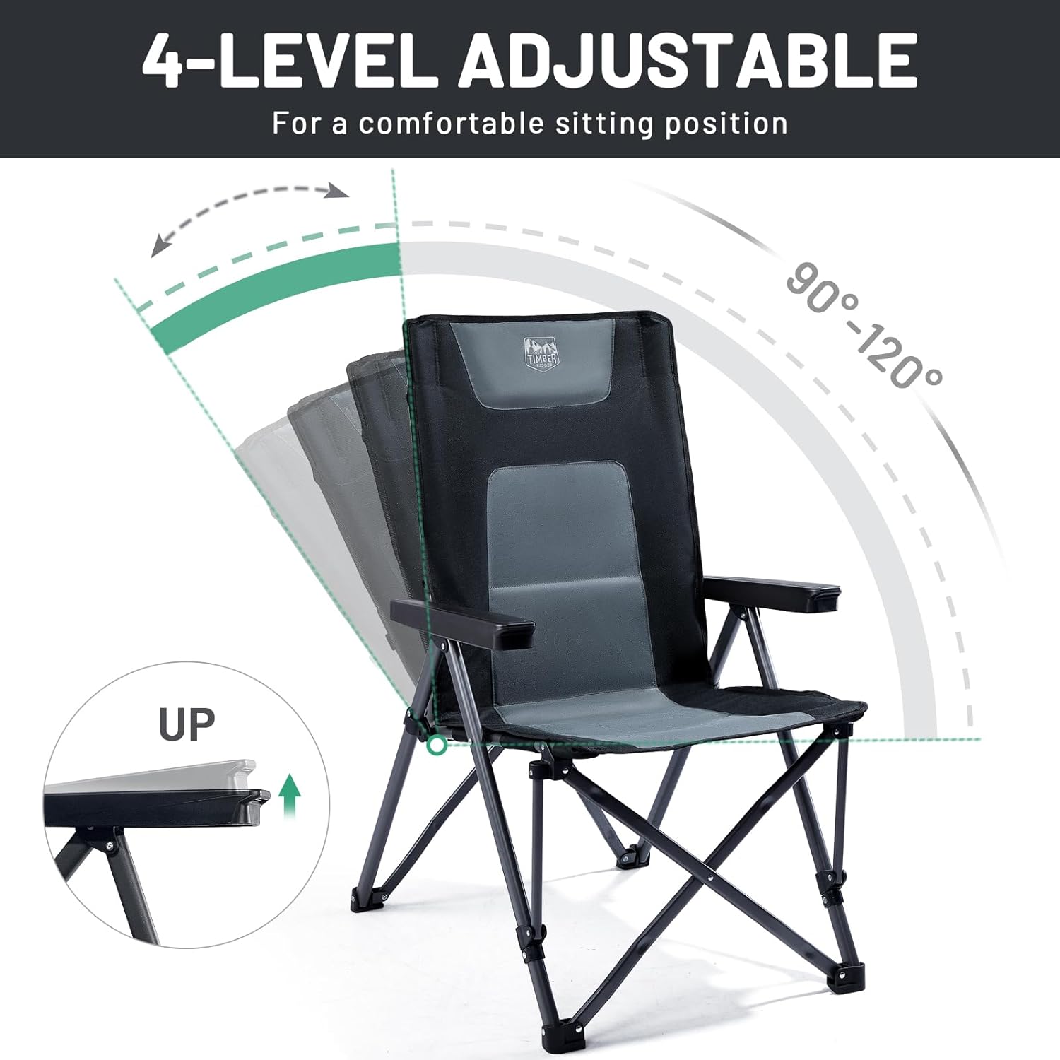 Heavy Duty Reclining Camping Chair 260kg Black