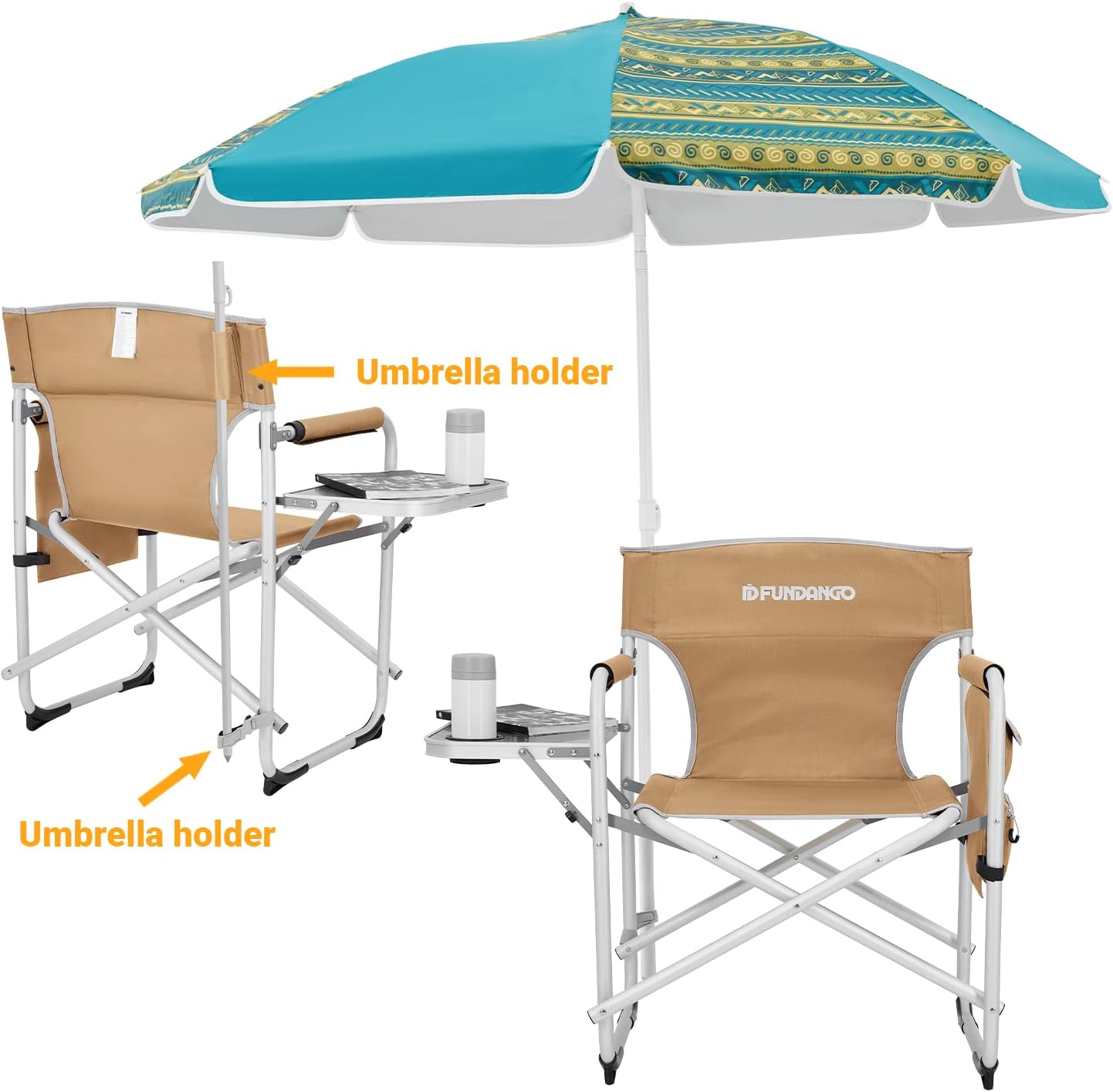 Lightweight Director Camping Chair with Side Table Khaki