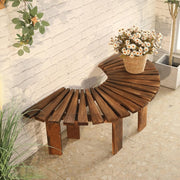 Curved Wooden Garden Bench Outdoor Patio Seat Weatherproof Brown