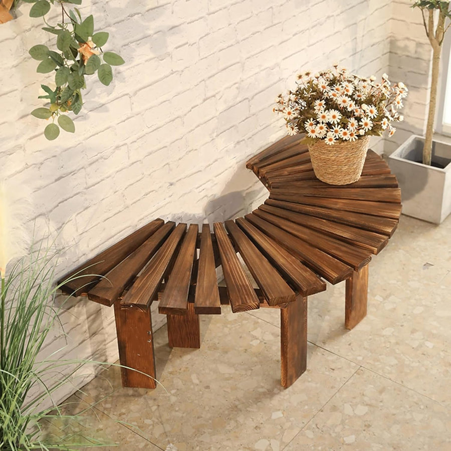Curved Wooden Garden Bench Outdoor Patio Seat Weatherproof Brown