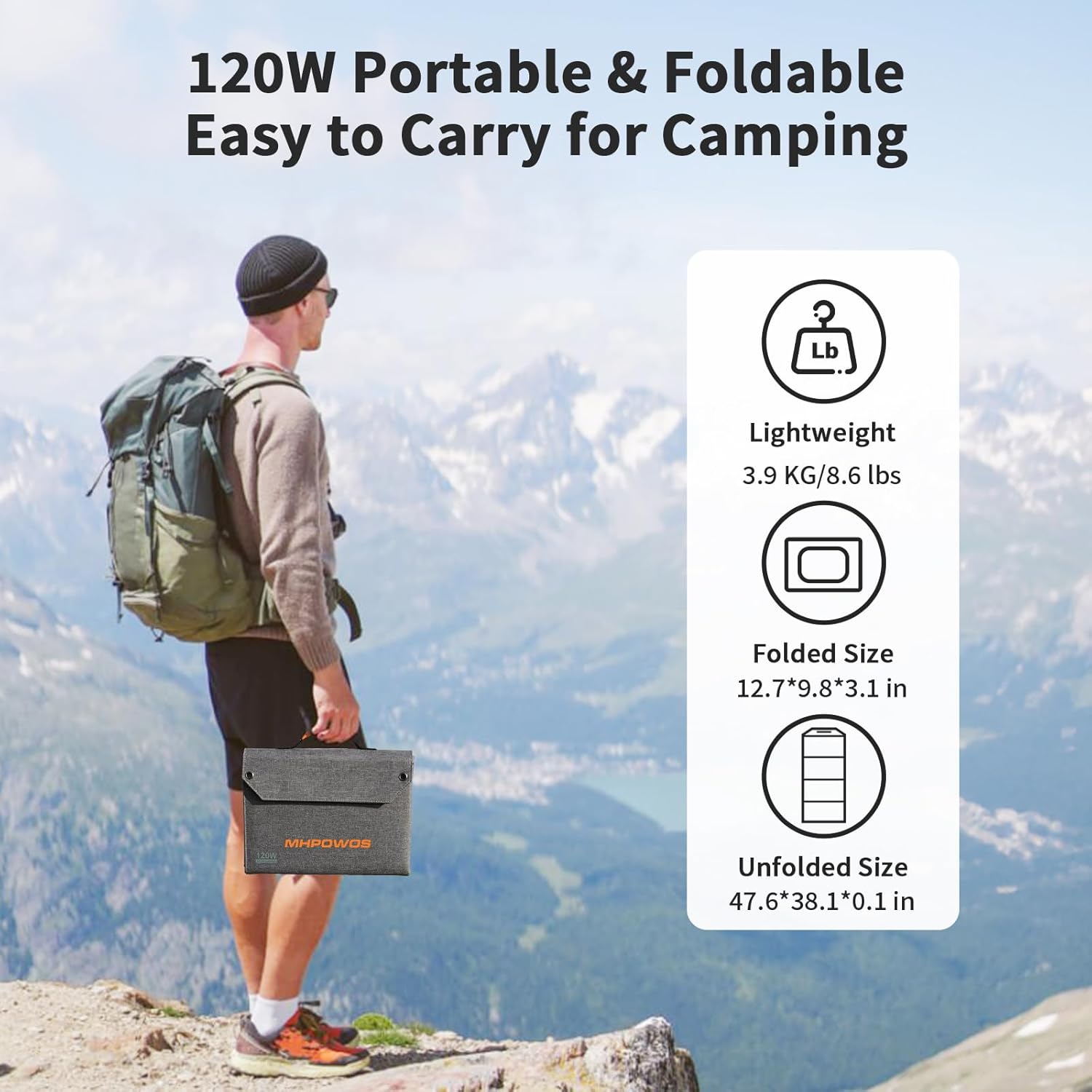 120W Foldable Solar Panel USB C USB A DC Camping Charger