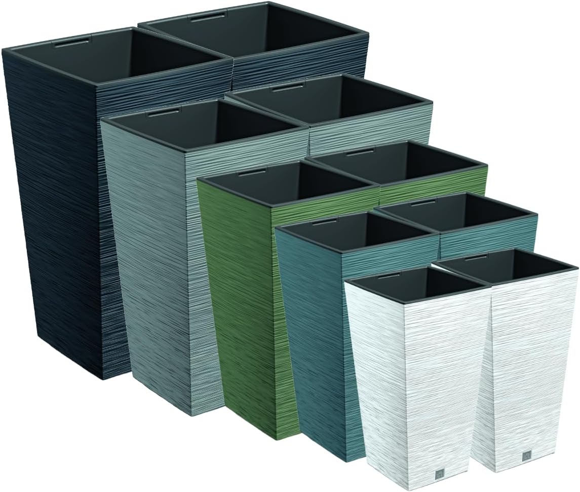Set of 2 Tall Square Planters Anthracite Modern Indoor Outdoor Pots