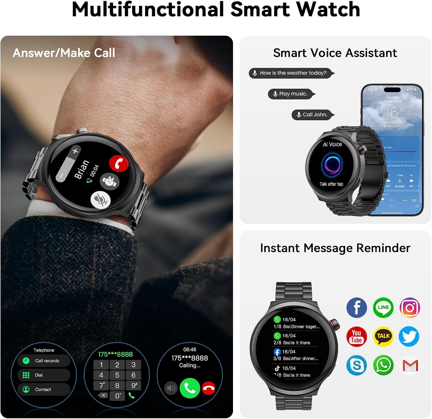 Mens Ultra Large Smart Watch 120 Day Battery Calls